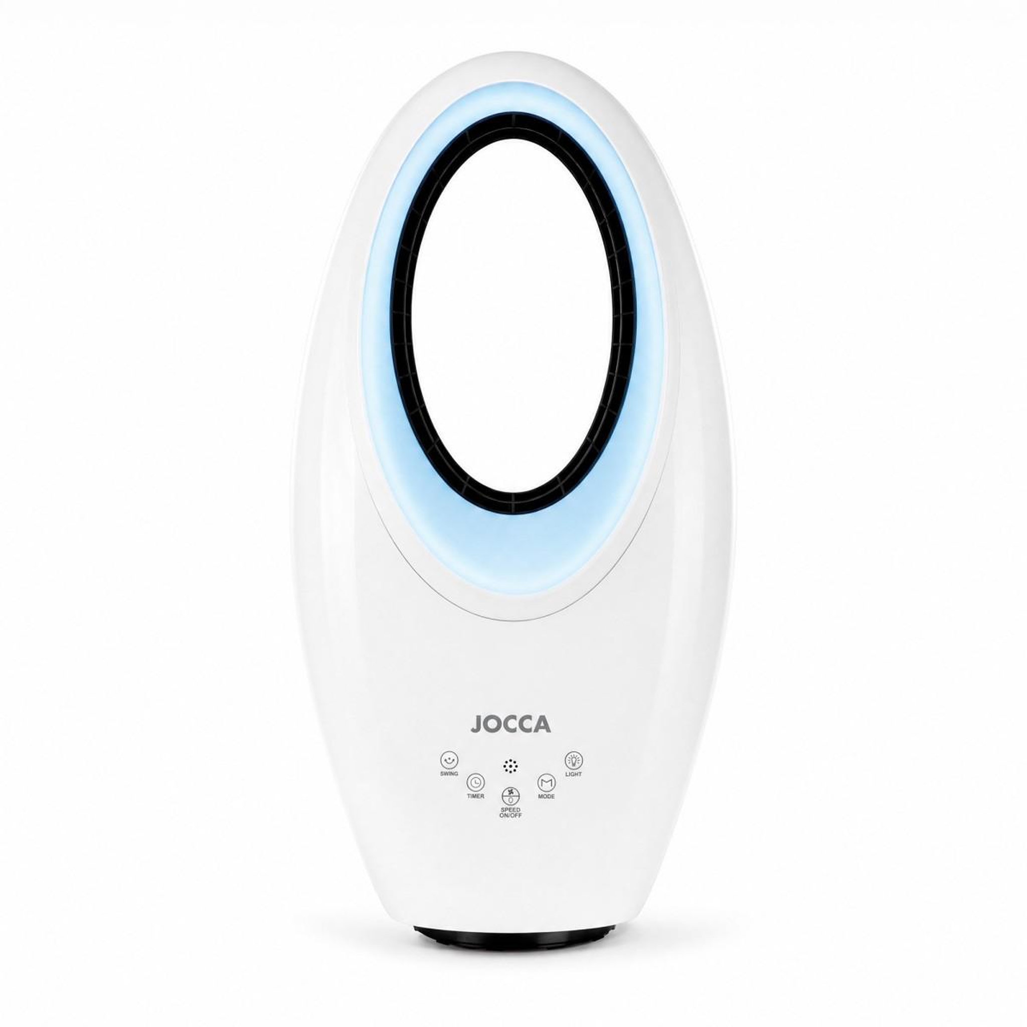 Jocca Ventilateur sans pales 65W Télécommande, Oscillation, Minuterie 12h, 3 Vitesses, Éclairage LED 4 Couleurs, 29 x 17 x 57 cm Jocca