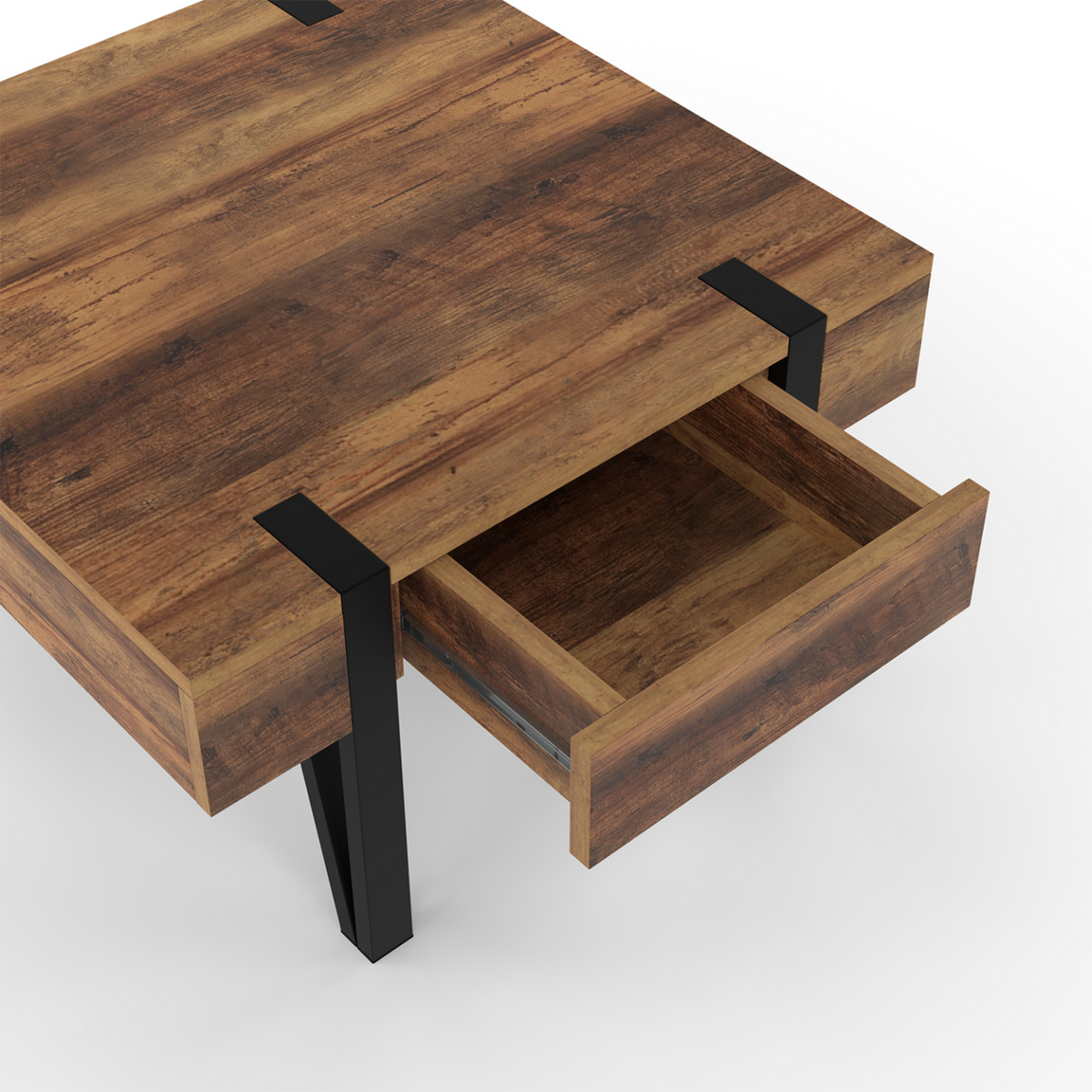 ID MARKET Table basse carrée 1 tiroir AUSTRIA 70 cm bois pied épingle noir