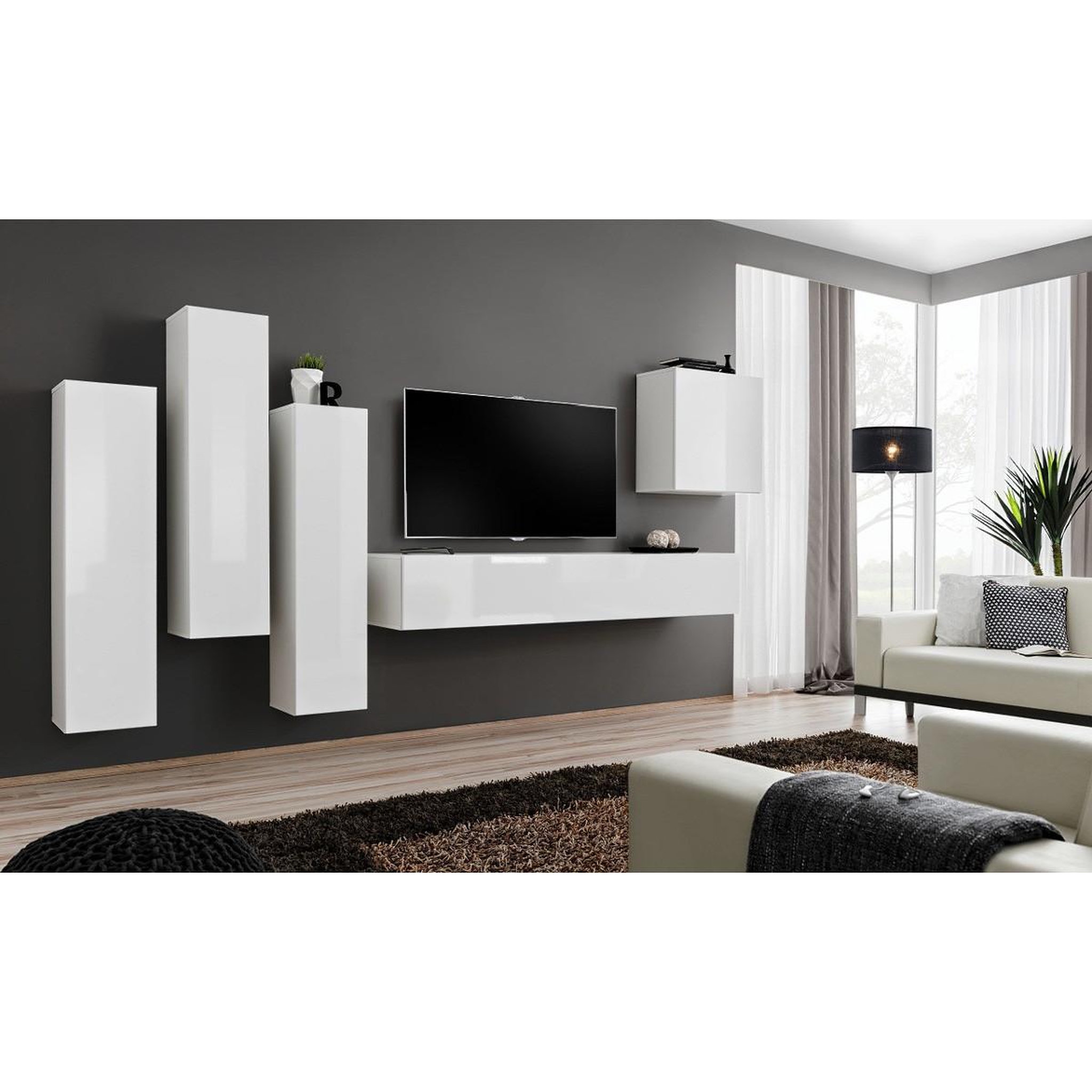 Voir la diapositive 4 : Paris Prix Meuble tv mural design  switch iii  330cm blanc