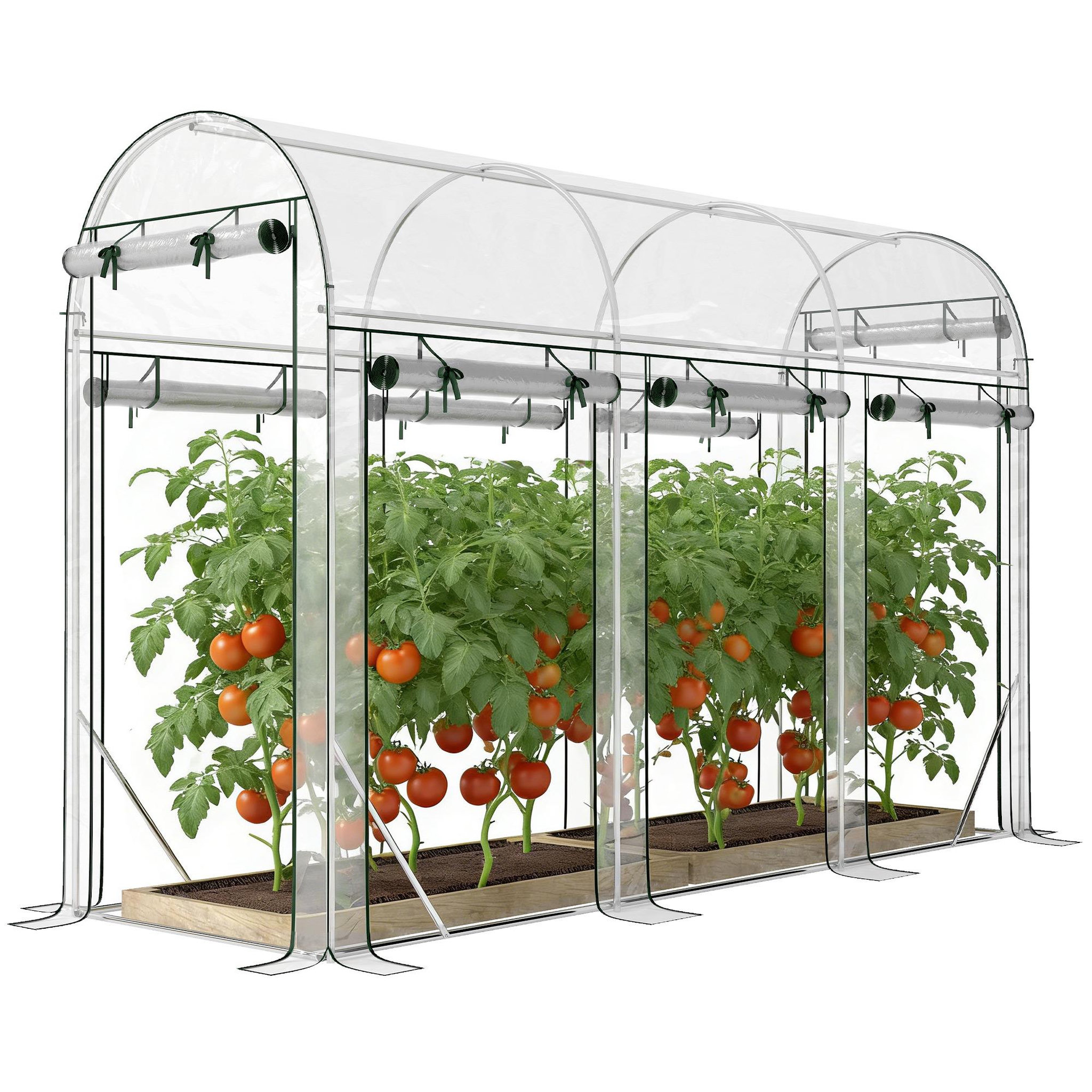 Voir la diapositive 5 : OUTSUNNY Serre à tomates - serre tunnel - 8 portes déroulantes - transparent
