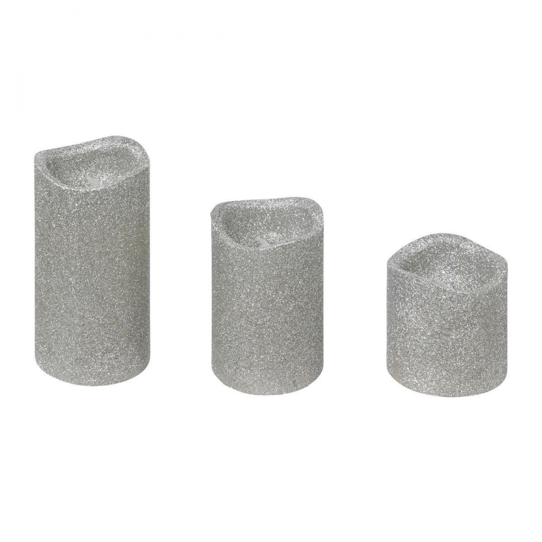 ATMOSPHERA Lot de 3 bougies led  paillettes  10cm argent