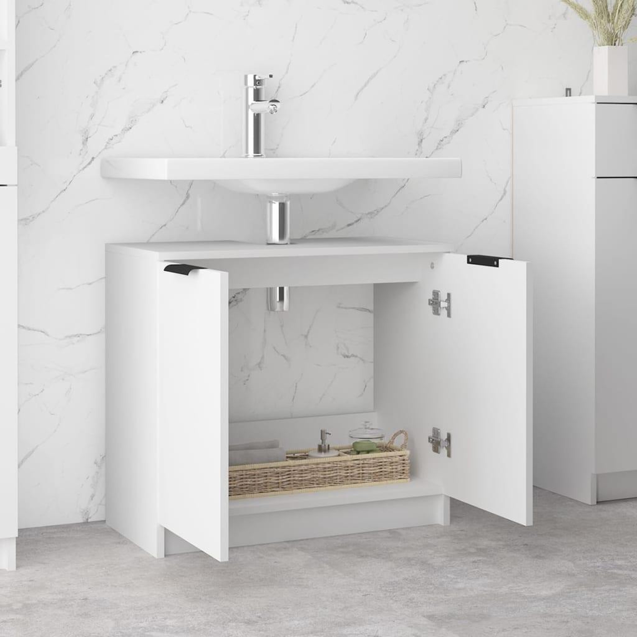 Voir la diapositive 4 : VIDAXL Armoire salle de bain Blanc 64,5x33,5x59 cm Bois d'ingenierie