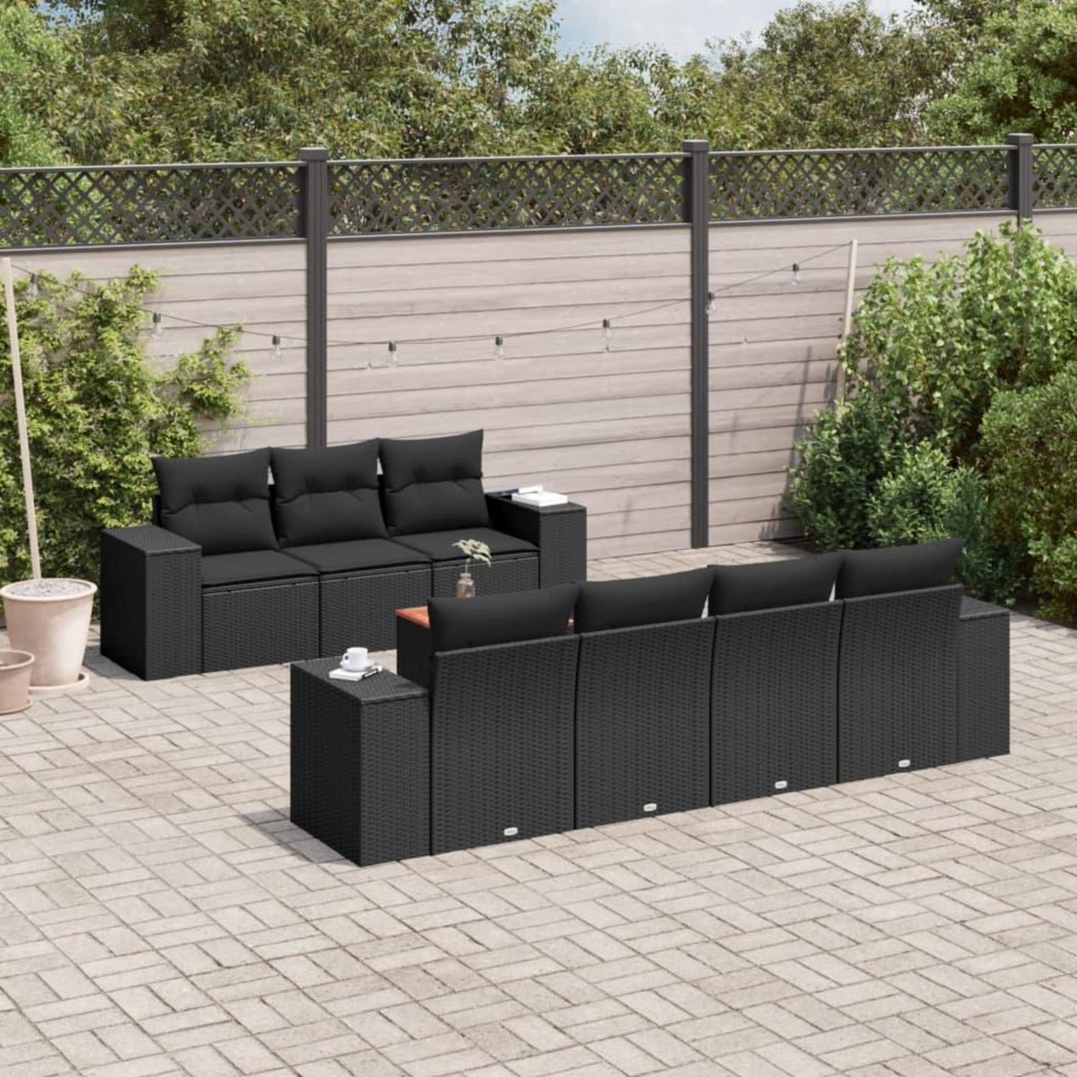 VIDAXL Salon de jardin 8 pcs avec coussins noir resine tressee