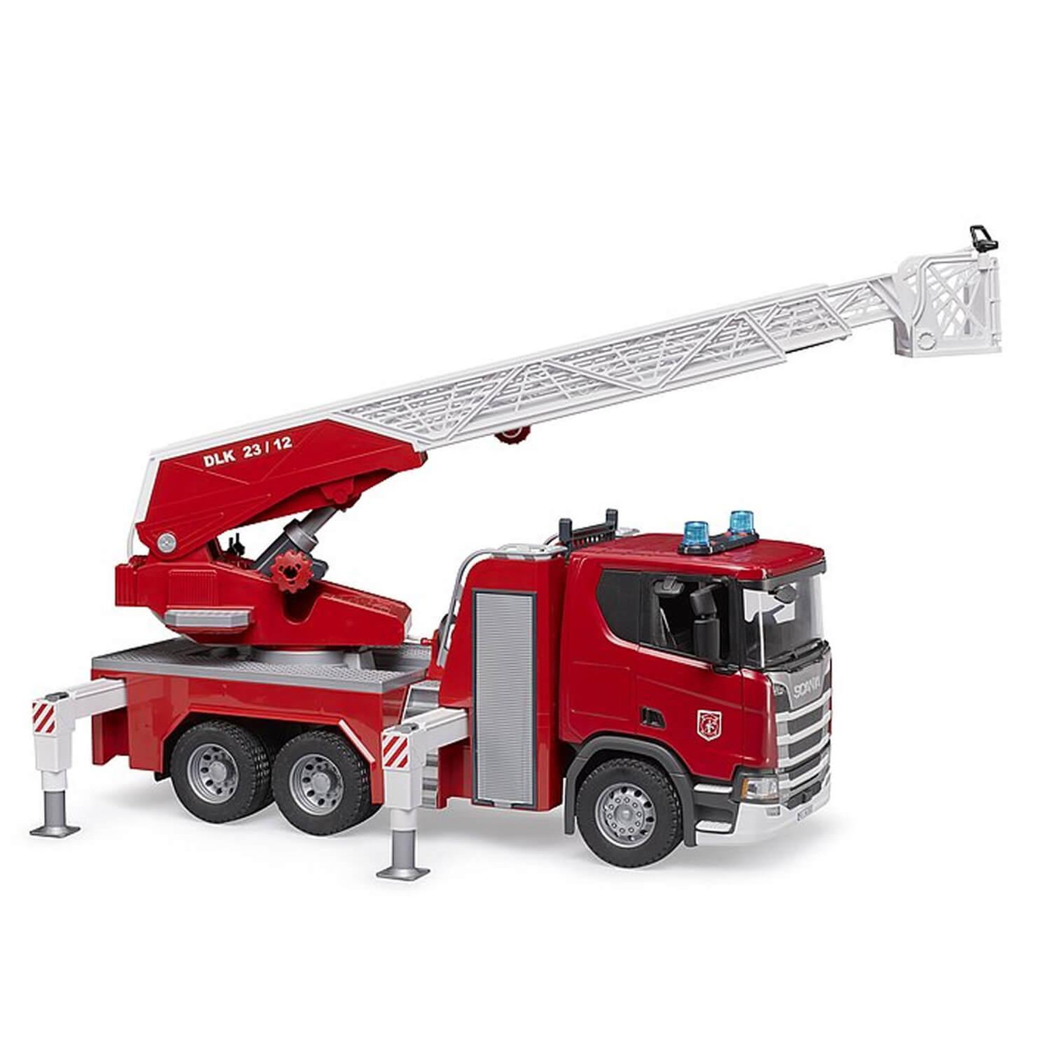Voir la diapositive 3 : Bruder Camion de pompiers Bruder Scania Super 560R avec échelle pivotante et pompe à eau