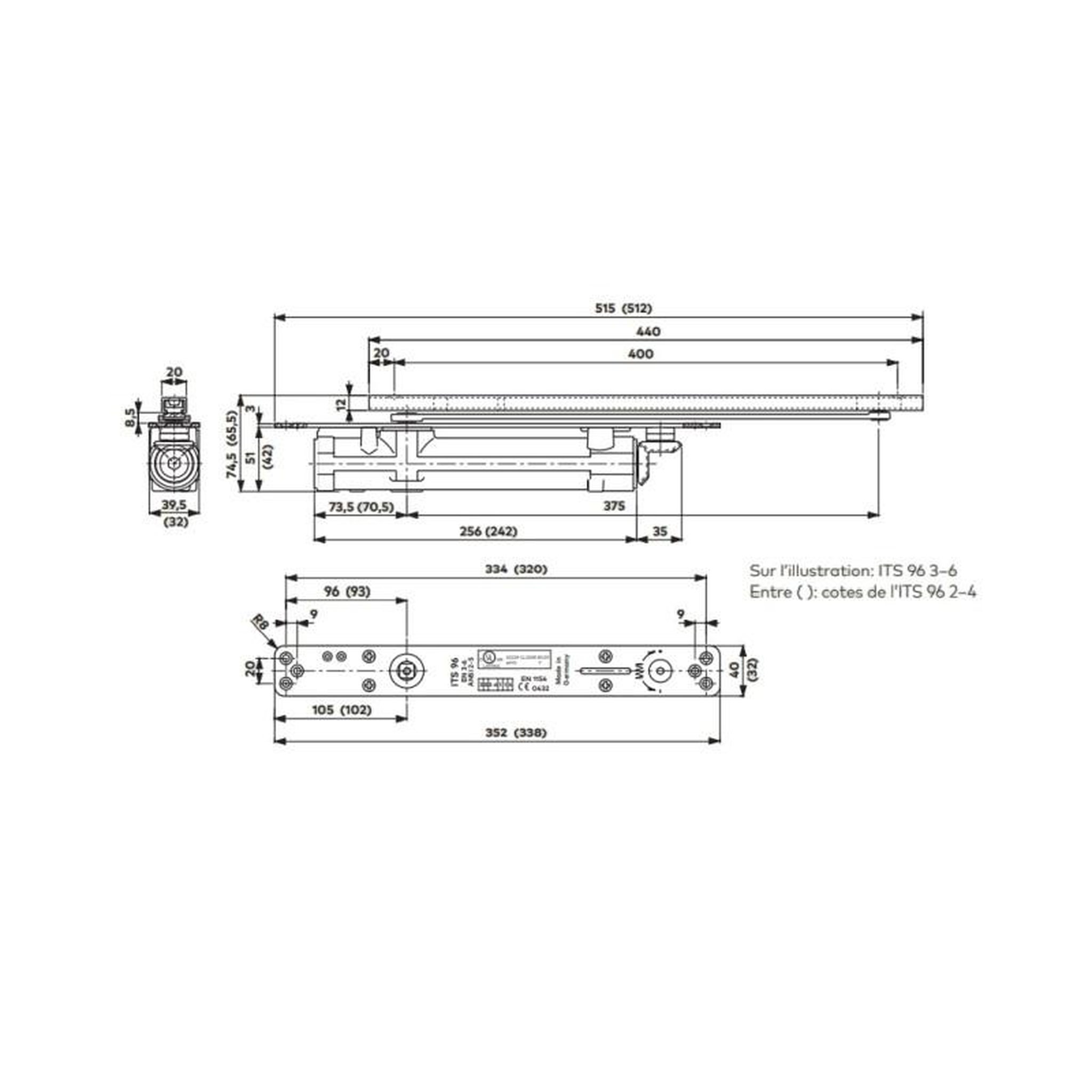 Voir la diapositive 2 : DORMA Ferme porte ITS 96 encastrés force 3 6 sans bras DORMA 52250150