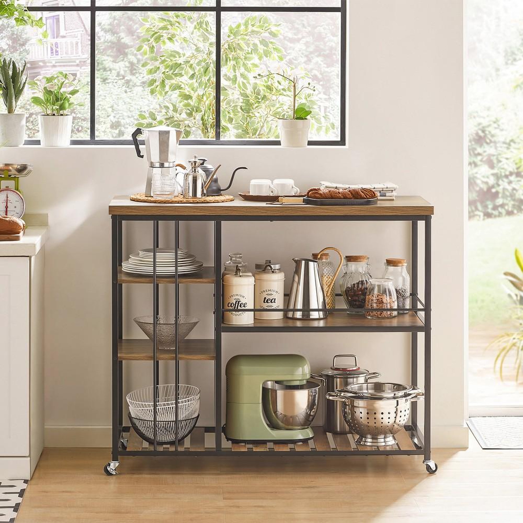 Voir la diapositive 2 : SOBUY Chariot de cuisine avec roulettes marron 108x45x92cm svw18-ii-f