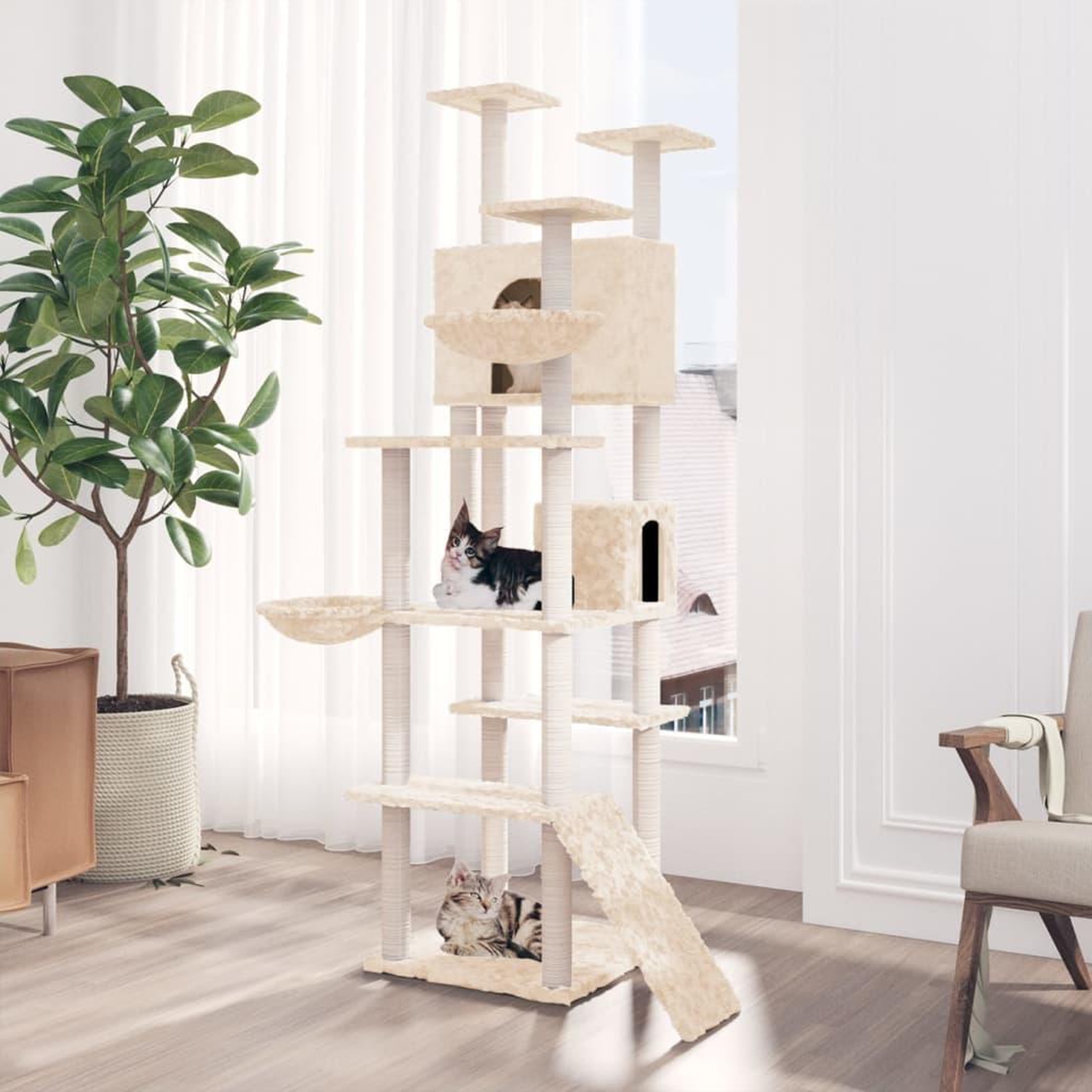 VIDAXL Arbre a chat avec griffoirs en sisal Creme 191 cm