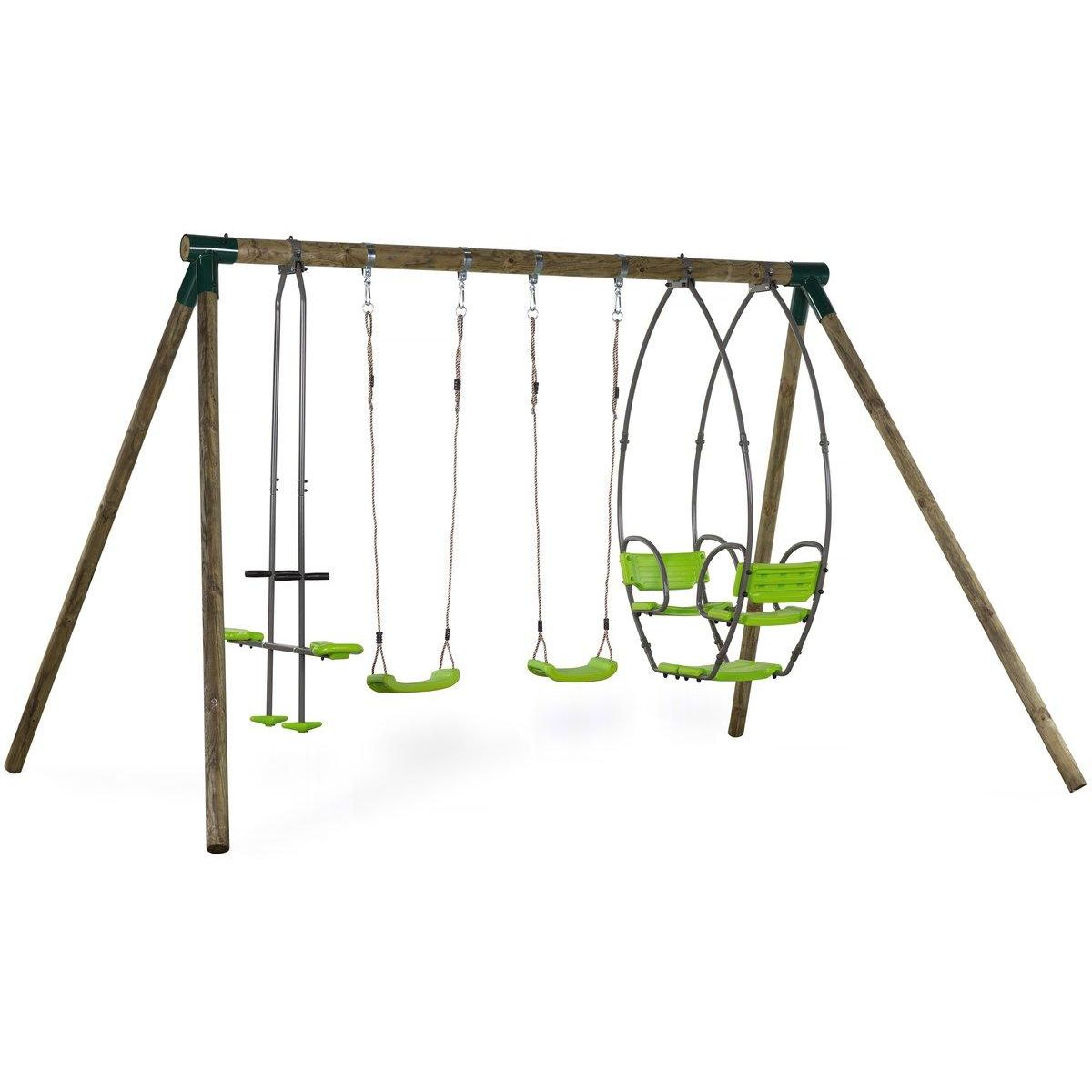 Habitat et Jardin Portique bois  Nelio  - Avec 2 balançoires , 1 vis-à-vis et 1 nacelle.