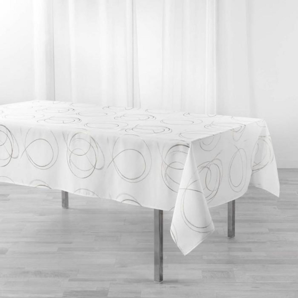 Paris Prix Nappe Imprimé Métallisé  Bully  150x300cm Blanc
