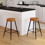 ID MARKET Lot de 2 tabourets de bar ISAURE avec assise effet cuir marron et pieds en métal noir