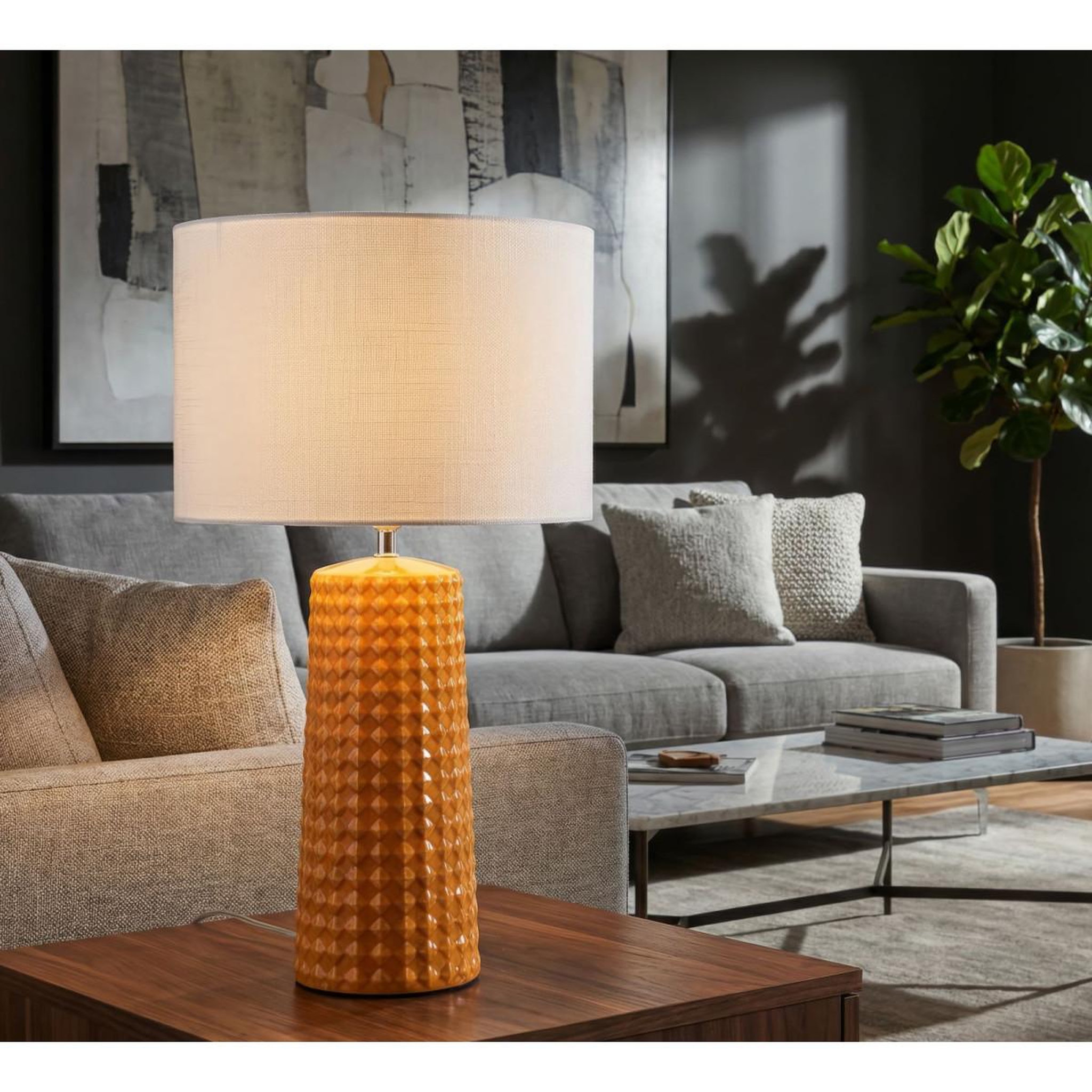 Voir la diapositive 5 : Paris Prix Lampe à poser en céramique  gliss  52cm moutarde
