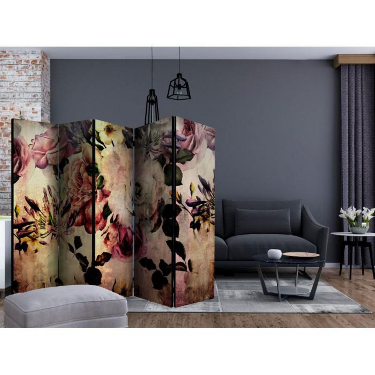 Paris Prix Paravent 5 Volets  Nostalgia Flowers  172x225cm