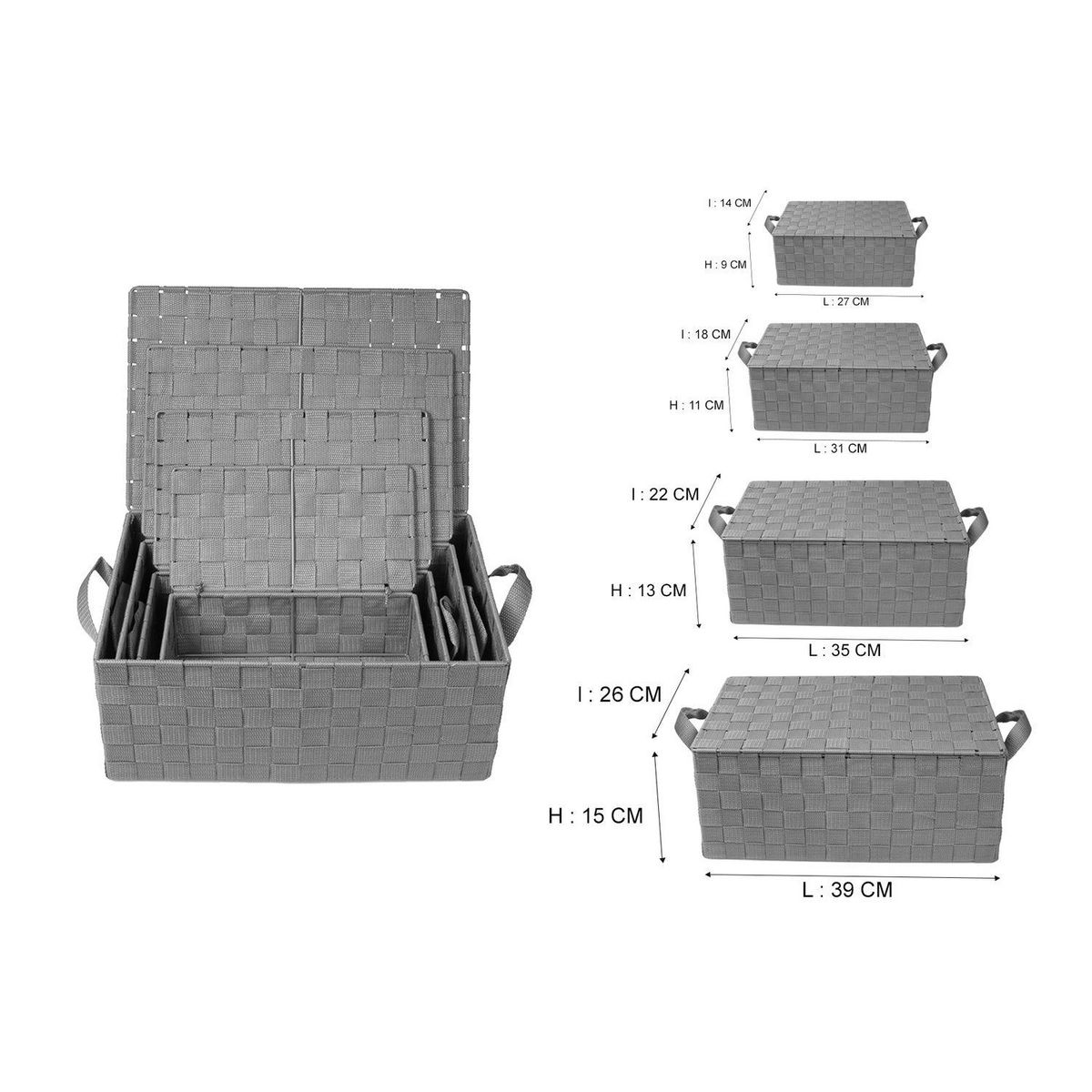 TOILINUX Lot de 4 Corbeilles avec sangles et couvercles en Polypropylène