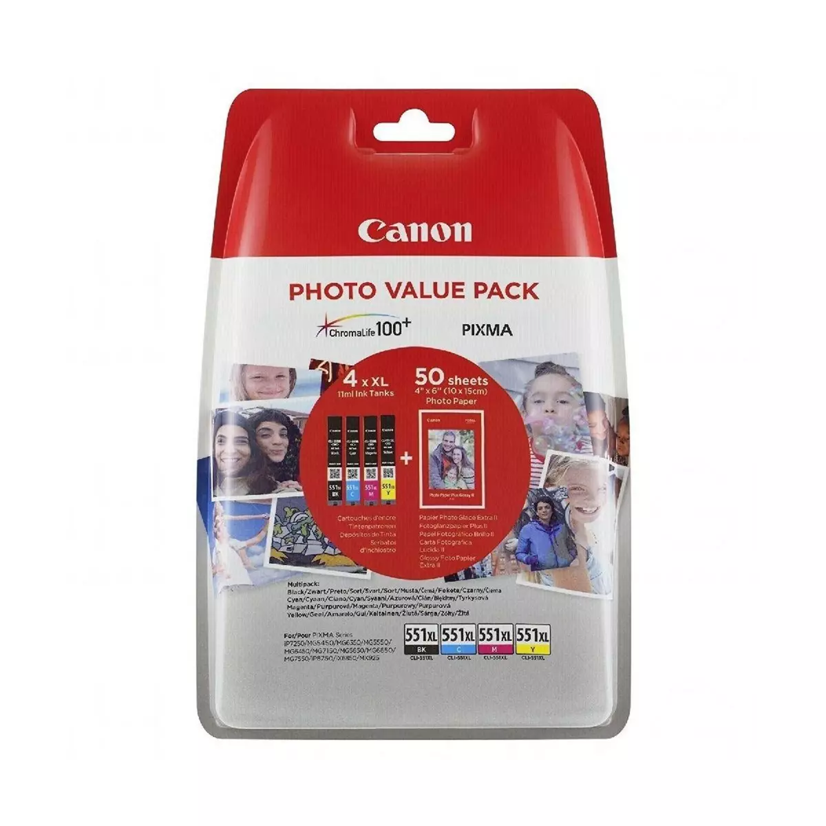 Canon Cartouche d'encre CLI551 XL N/C/M/J+papier photo