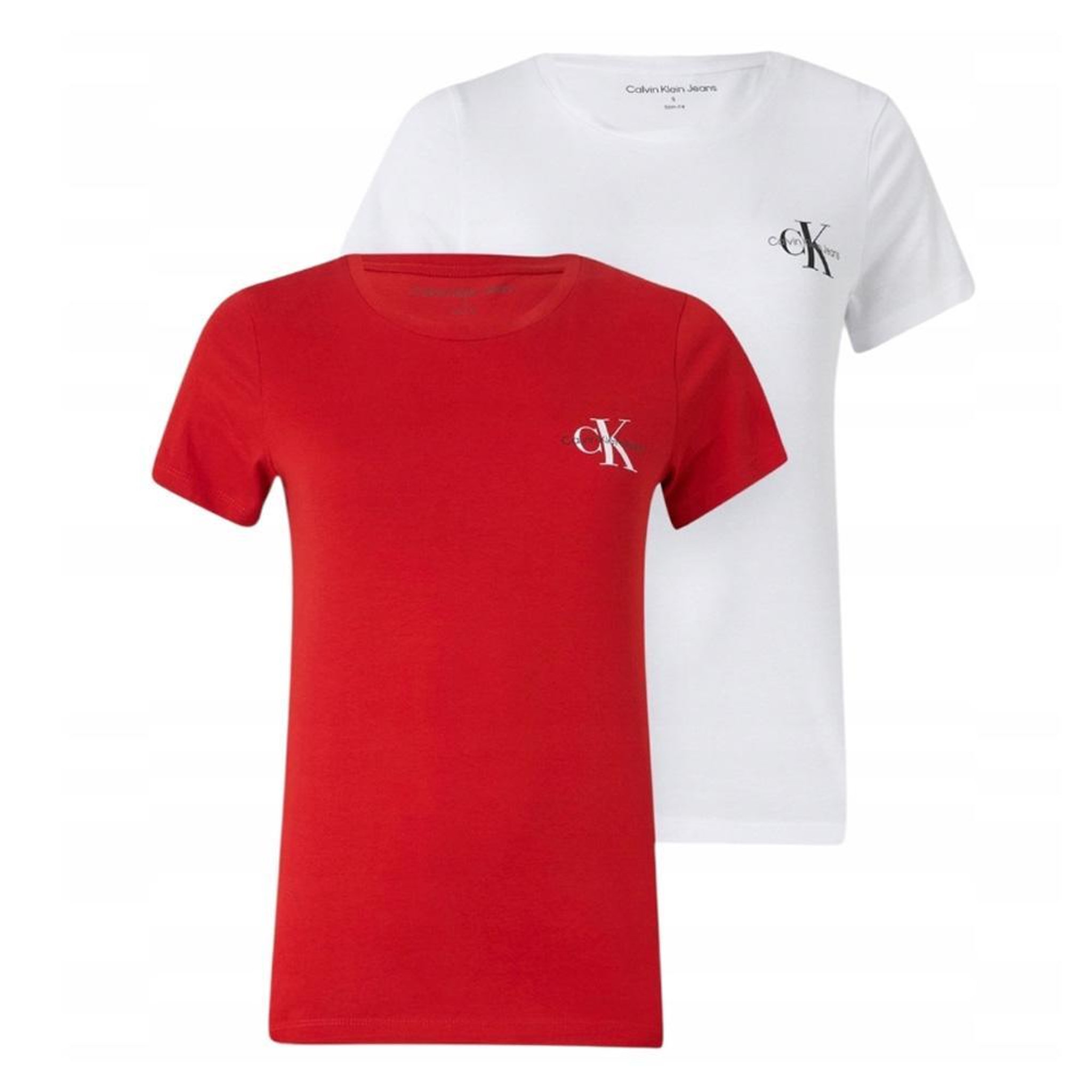 CALVIN KLEIN JEANS Lot de 2 T-shirts Blanc/Rouge Femme Calvin Klein Jeans Monologo. Coloris disponibles : Rouge
