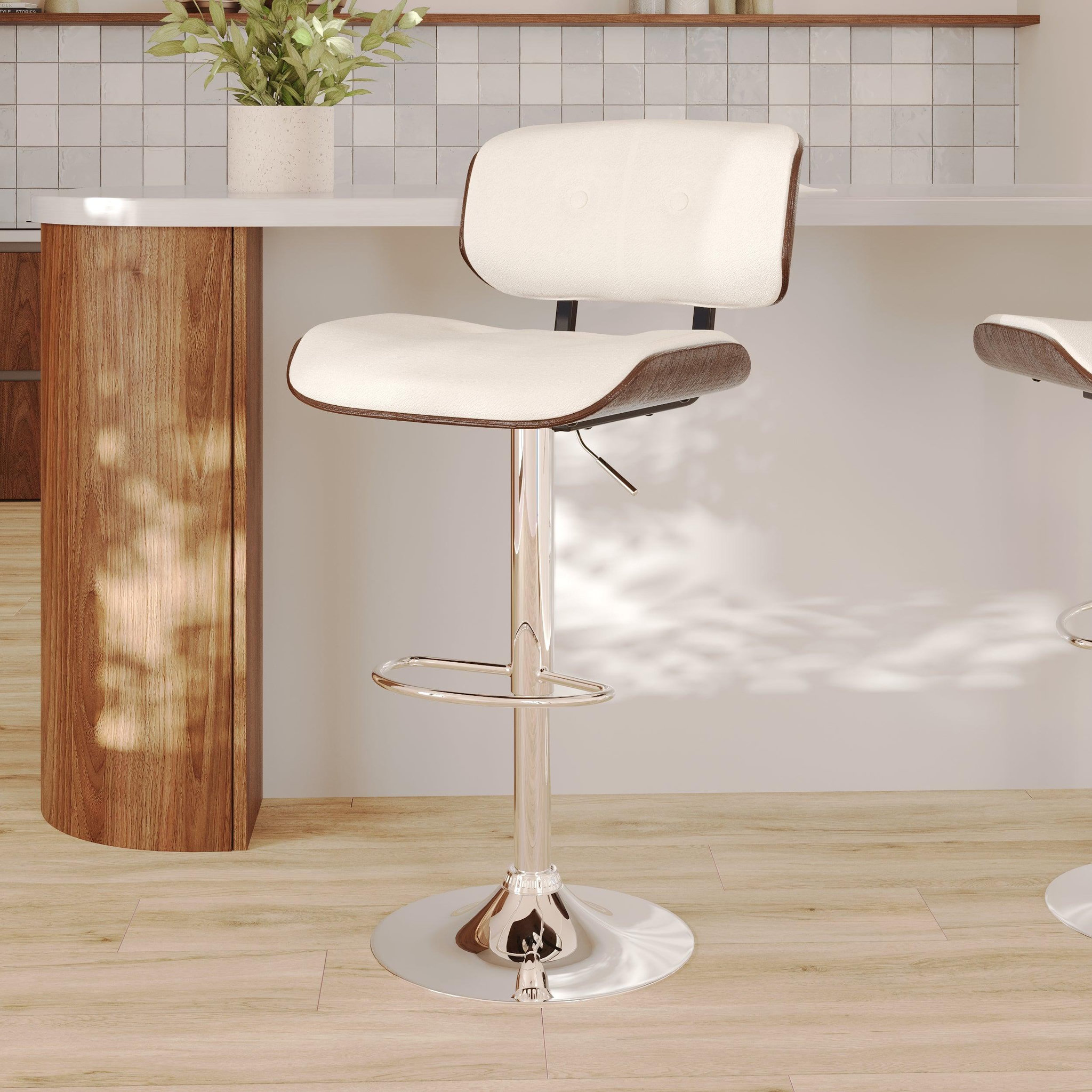 Voir la diapositive 2 : MAISON PAVANE Chaise de bar réglable en pu blanc 65/86 cm-melchior