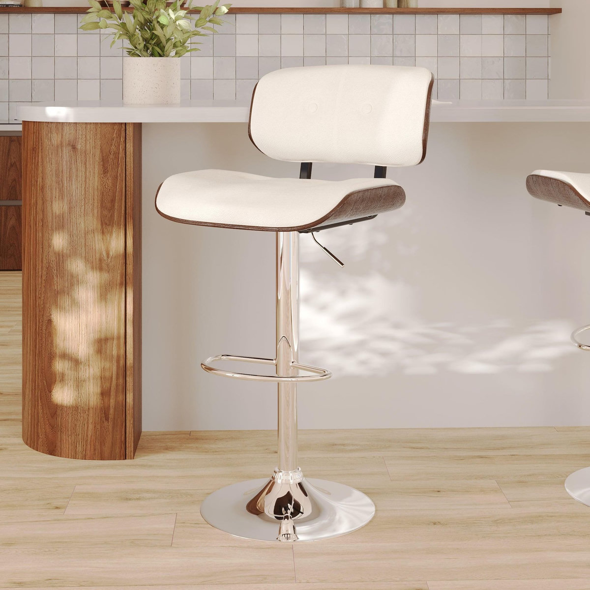 MAISON PAVANE Chaise de bar réglable en PU blanc 65/86 cm-Melchior