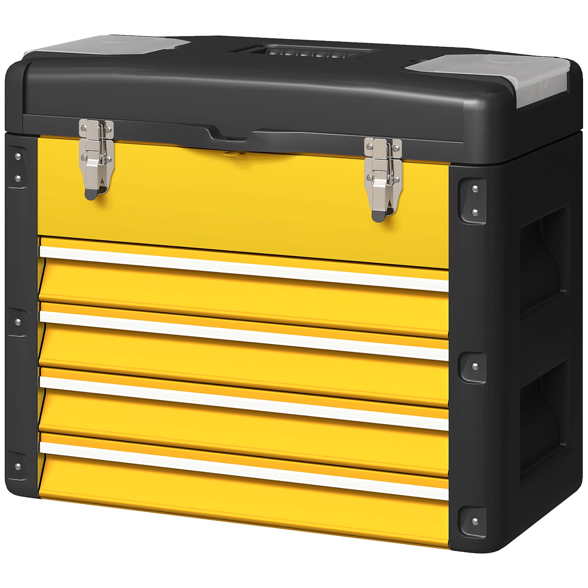 Voir la diapositive 5 : HOMCOM Boîte à outils 4 tiroirs plateau amovible 2 boites visserie acier pp noir jaune