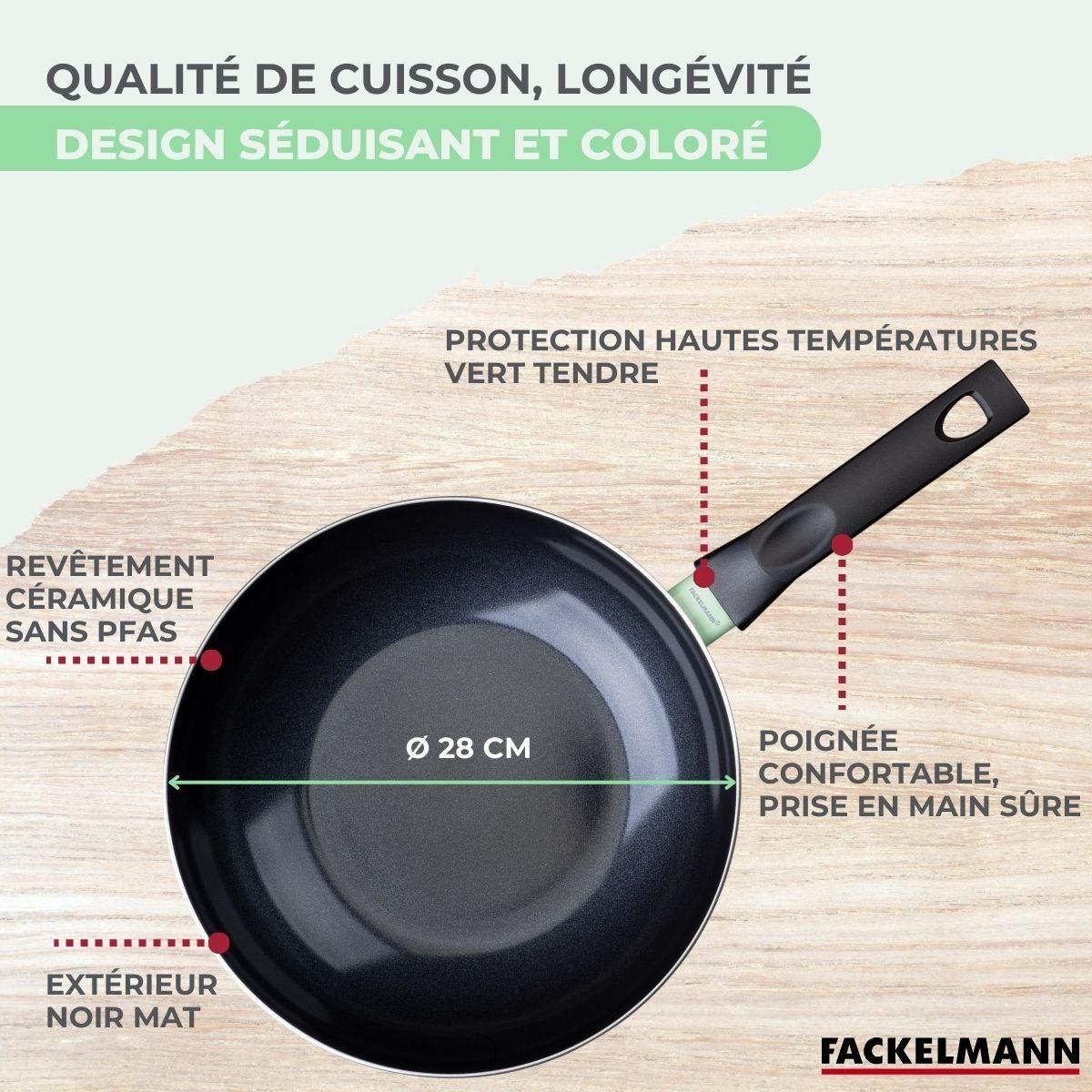 Fackelmann Wok 28 cm aluminium revêtement céramique antiadhésif sans PFAS Fackelmann Brandao
