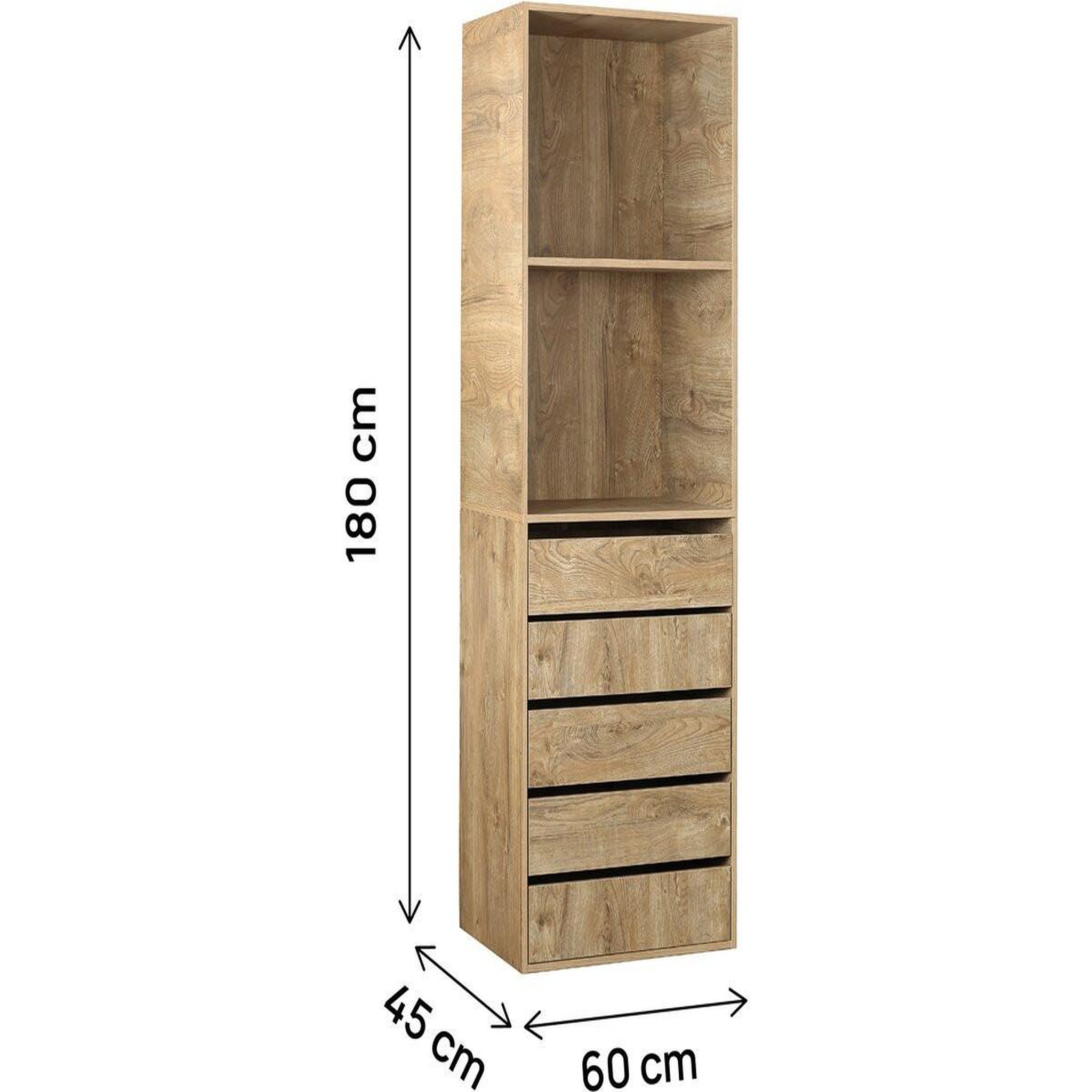 Voir la diapositive 3 : Habitat et Jardin Armoire avec 5 tiroirs et 2 étagères  opéra  - 60 x 45 x 180 cm - beige