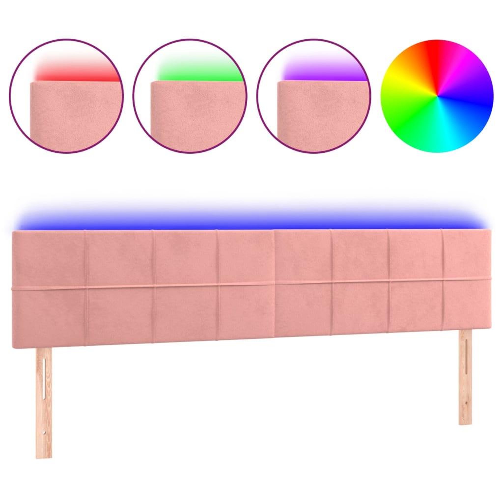 Voir la diapositive 2 : VIDAXL Tete de lit a LED Rose 200x5x78/88 cm Velours