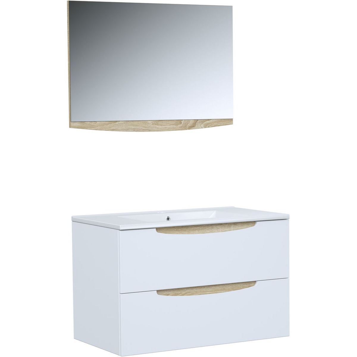 Ensemble meuble de salle de bain bloc 2 tiroirs avec vasque encastrée et miroir L80 cm HAPPY