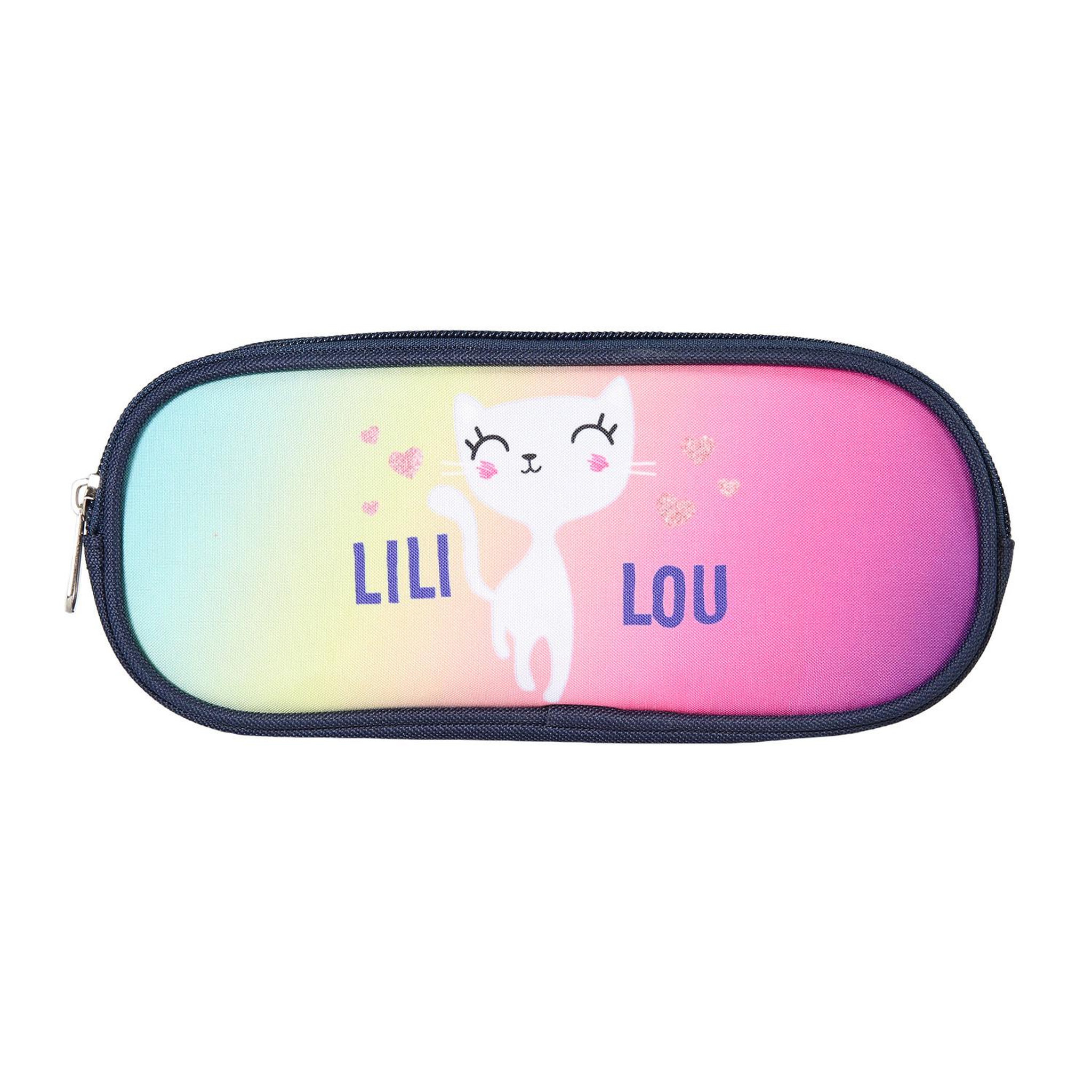 Bagtrotter Bagtrotter - Lili Lou  - Trousse Scolaire Rectangulaire - Marine  - 2 Compartiments Zippés - 23x7x10cm - Matière Polyester - Accessoire et Papeterie Scolaire