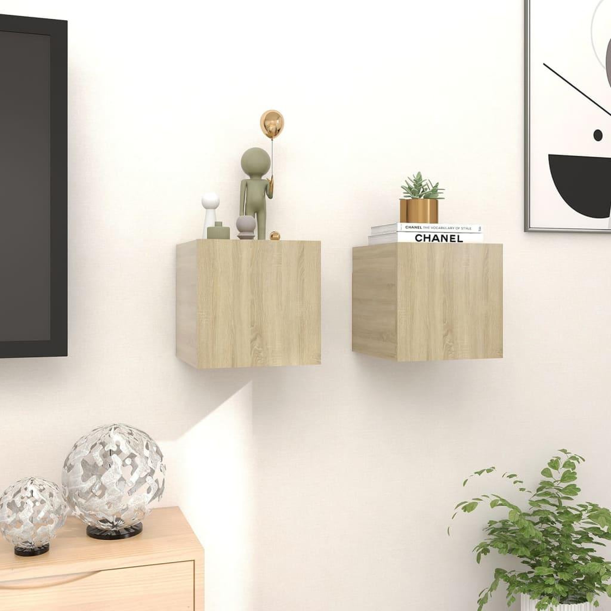 Voir la diapositive 3 : VIDAXL Meubles TV muraux 2 pcs Chene sonoma 30,5x30x30 cm