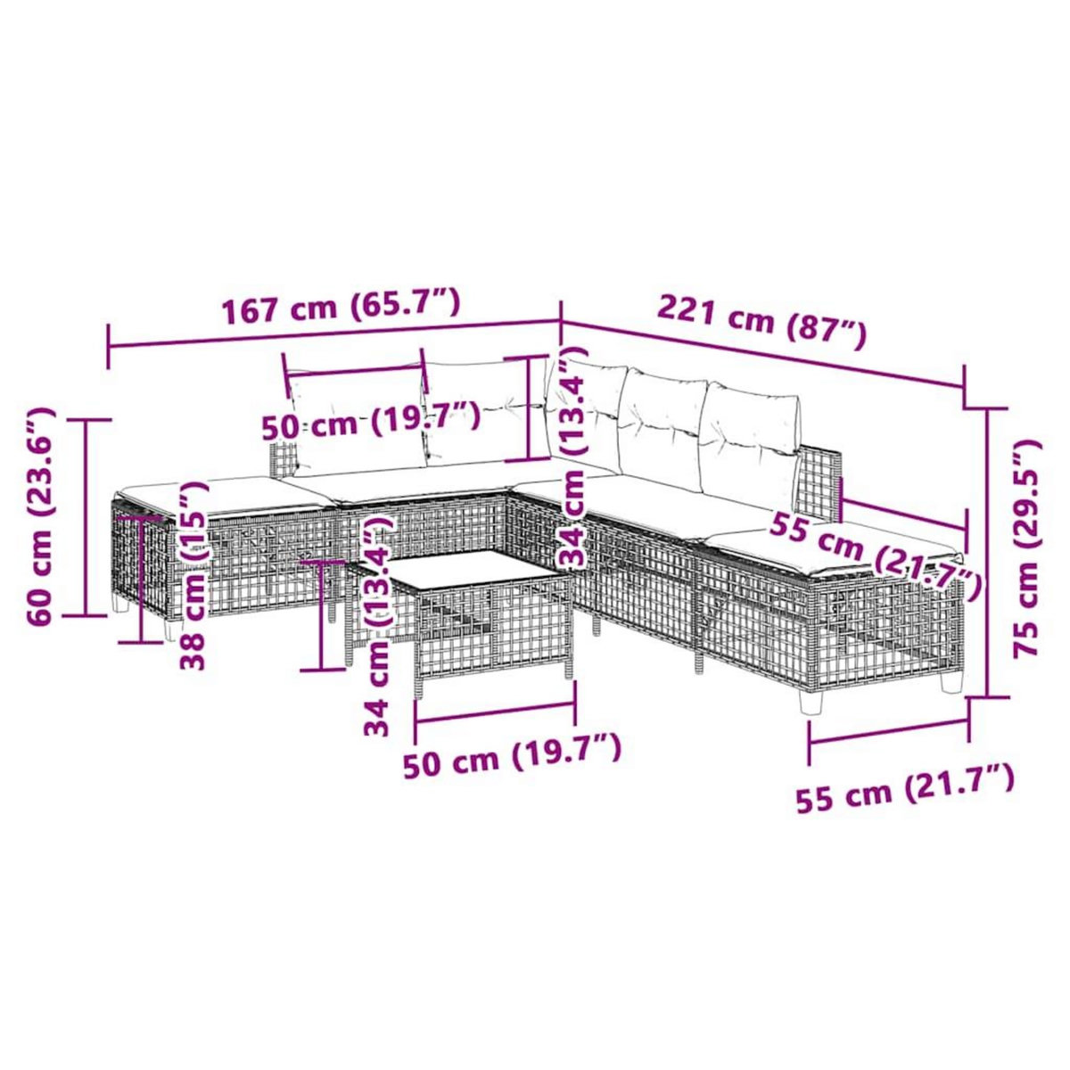 VIDAXL Salon de jardin d'angle 3 pcs avec coussins noir resine tressee