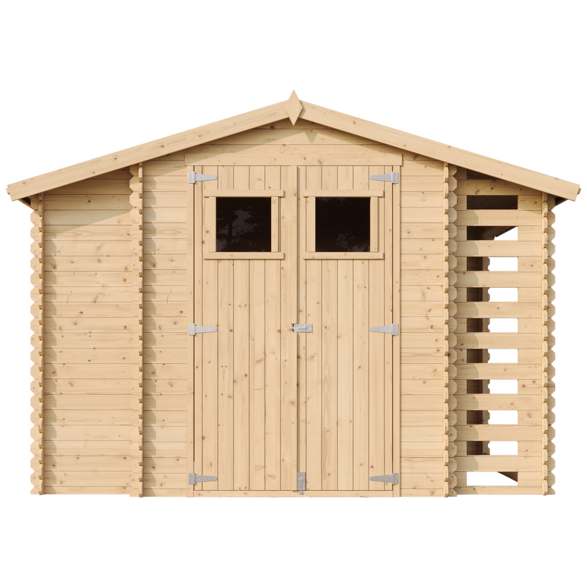Voir la diapositive 2 : TIMBELA Abri de jardin en bois et range bûches avec sol traité - 3,53 + 0,97+0,97 m2 m389+m389g