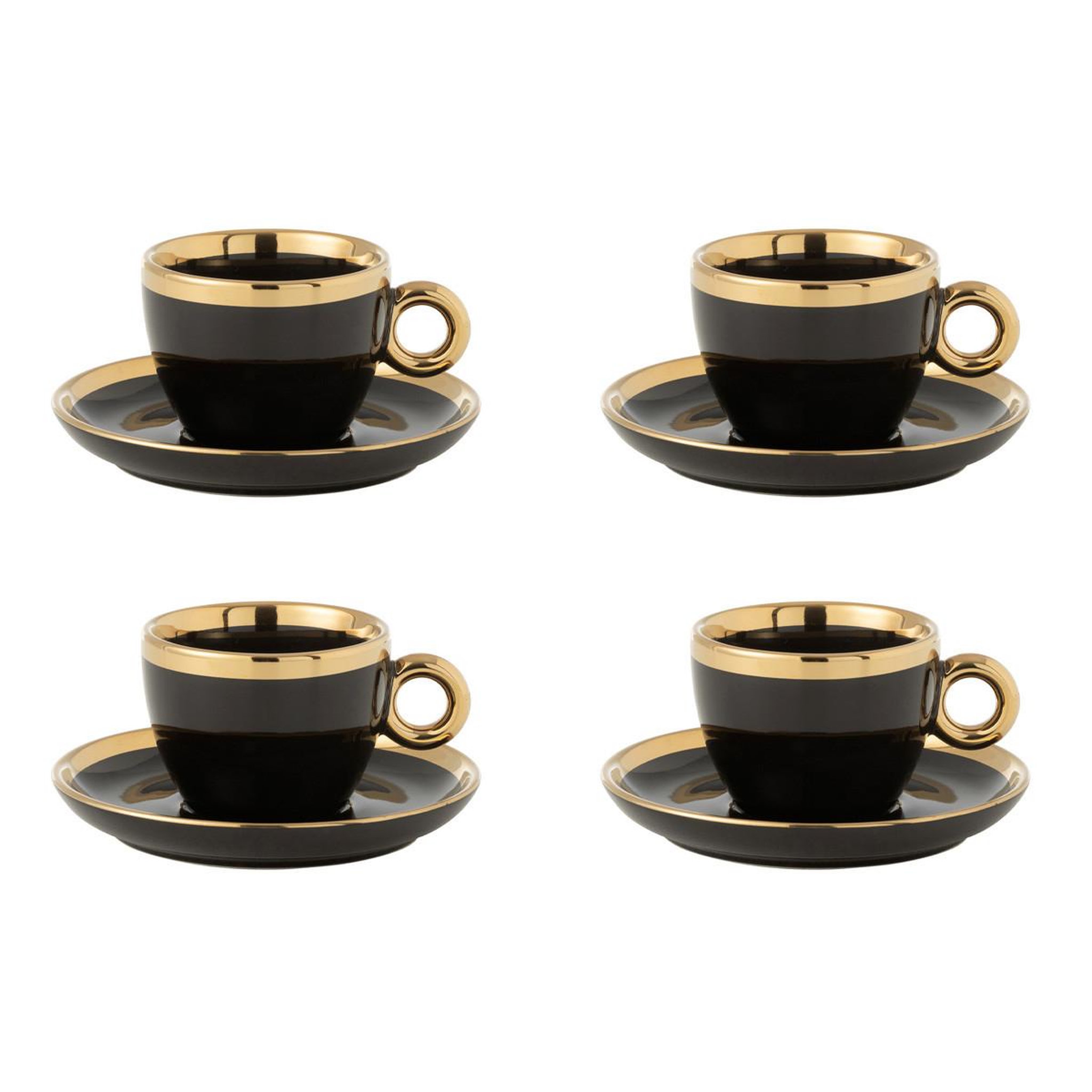 J-LINE Lot de 4 tasses & sous-tasses  faye  18cl noir & or