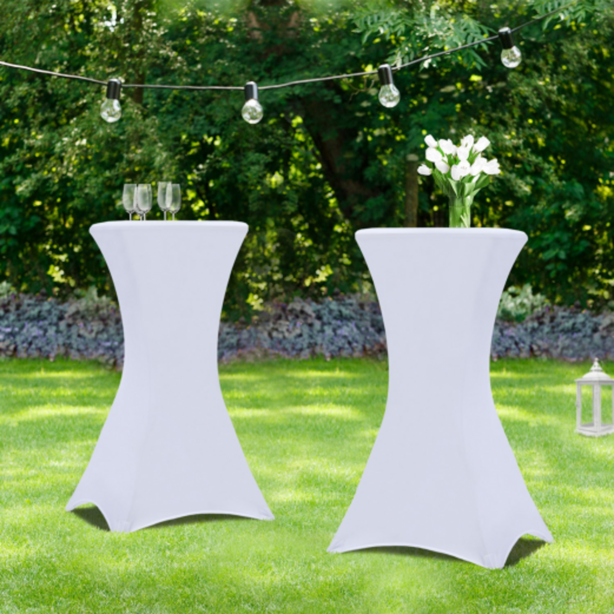 ID MARKET Lot de 2 tables hautes pliantes 105 CM et 2 housses blanches