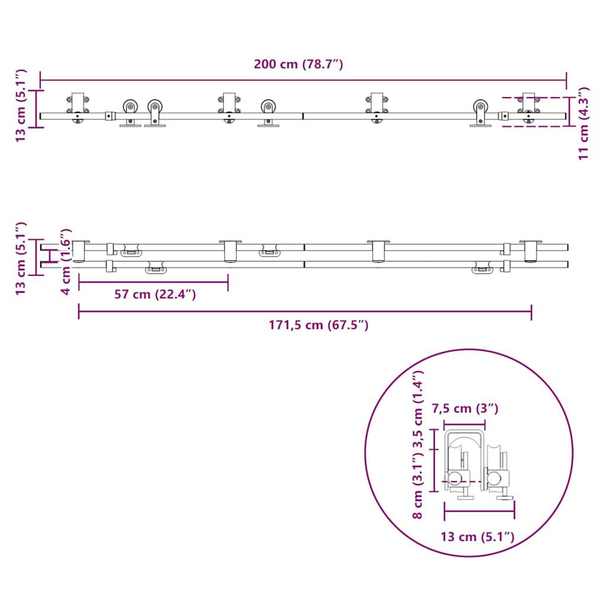 Voir la diapositive 6 : VIDAXL Kit fixation porte coulissante 200 cm Acier inoxydable Argente