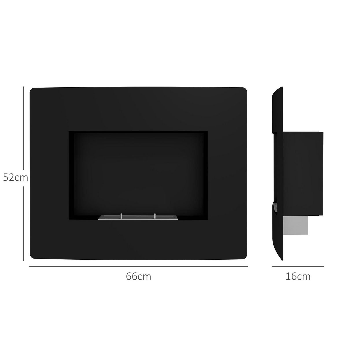 HOMCOM Cheminée bioéthanol encastrable design - 0,9L - 66 x 16 x 52 cm - acier inox. noir