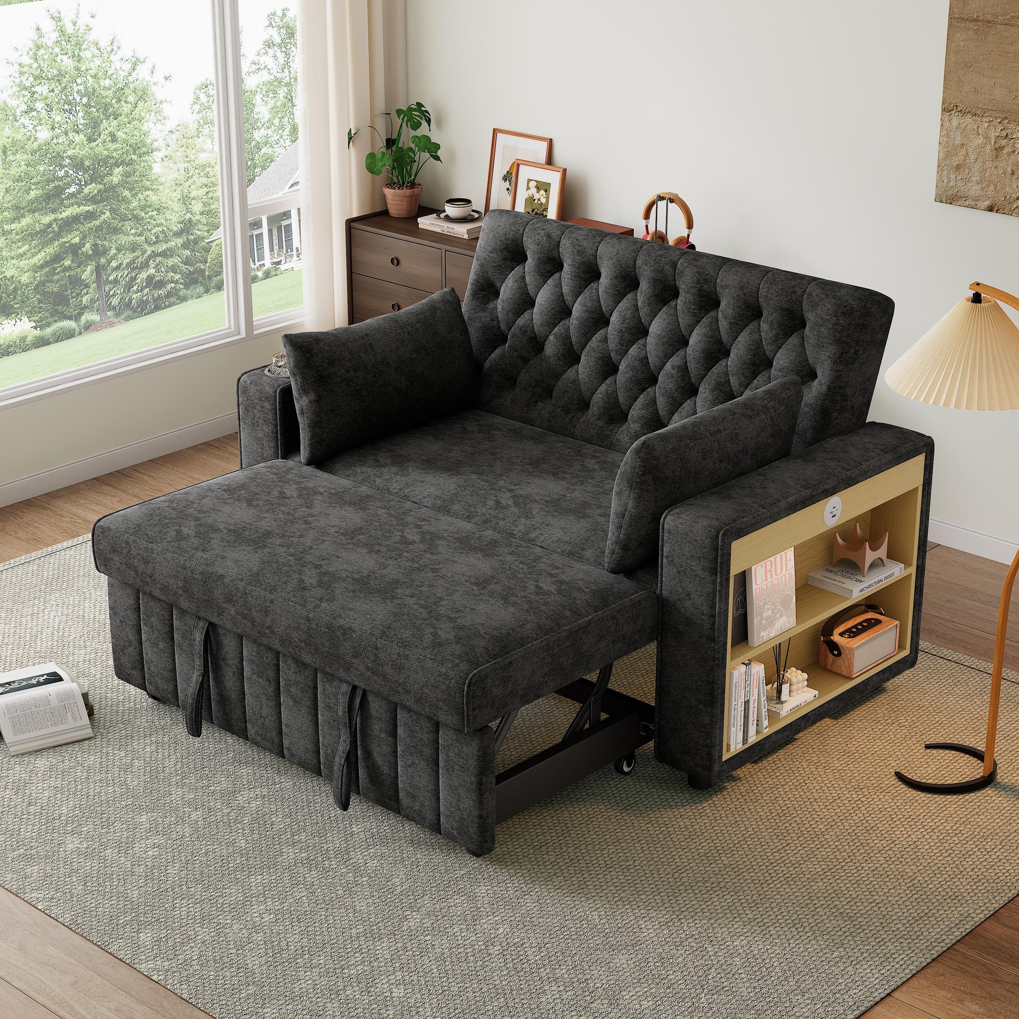 Voir la diapositive 2 : MERAX Canapé droit convertible 2 places tissu