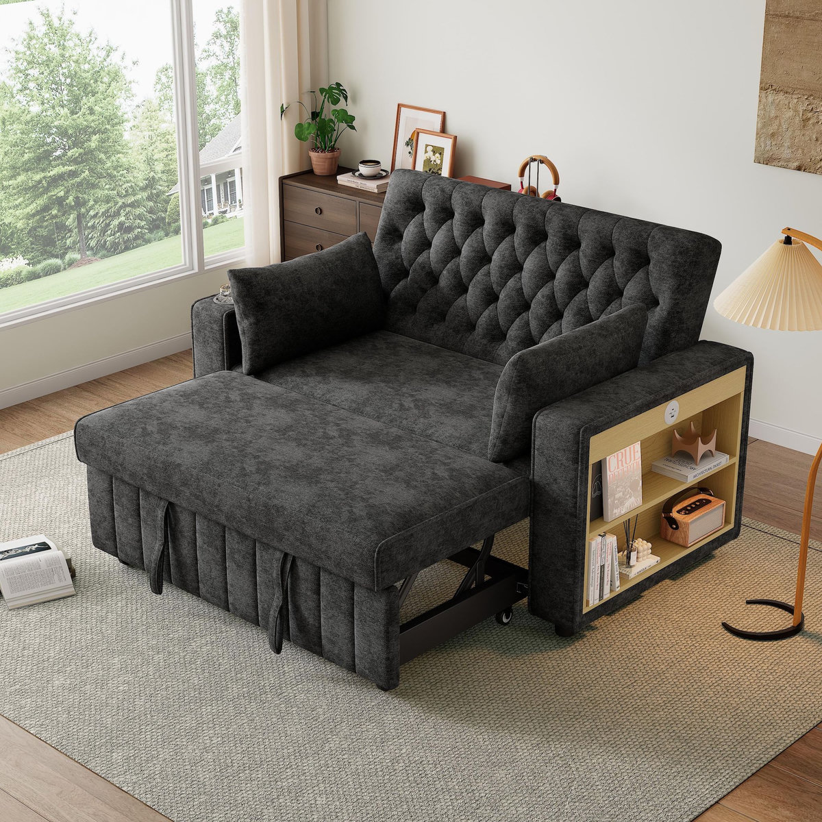 MERAX Canapé droit convertible 2 places tissu