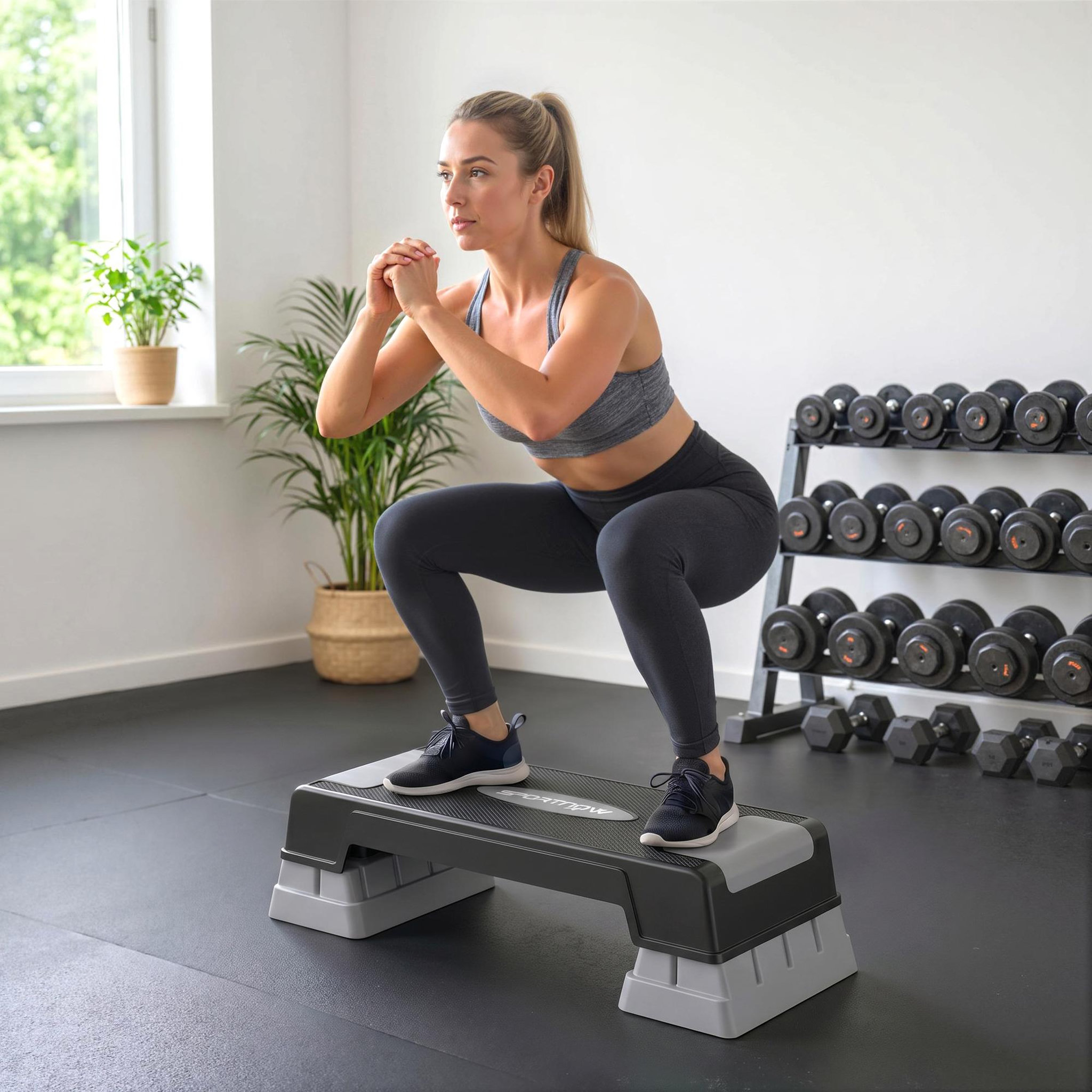 Voir la diapositive 6 : HOMCOM Step fitness aérobic hauteur réglable 3 niv. Surface antidérapante gris noir
