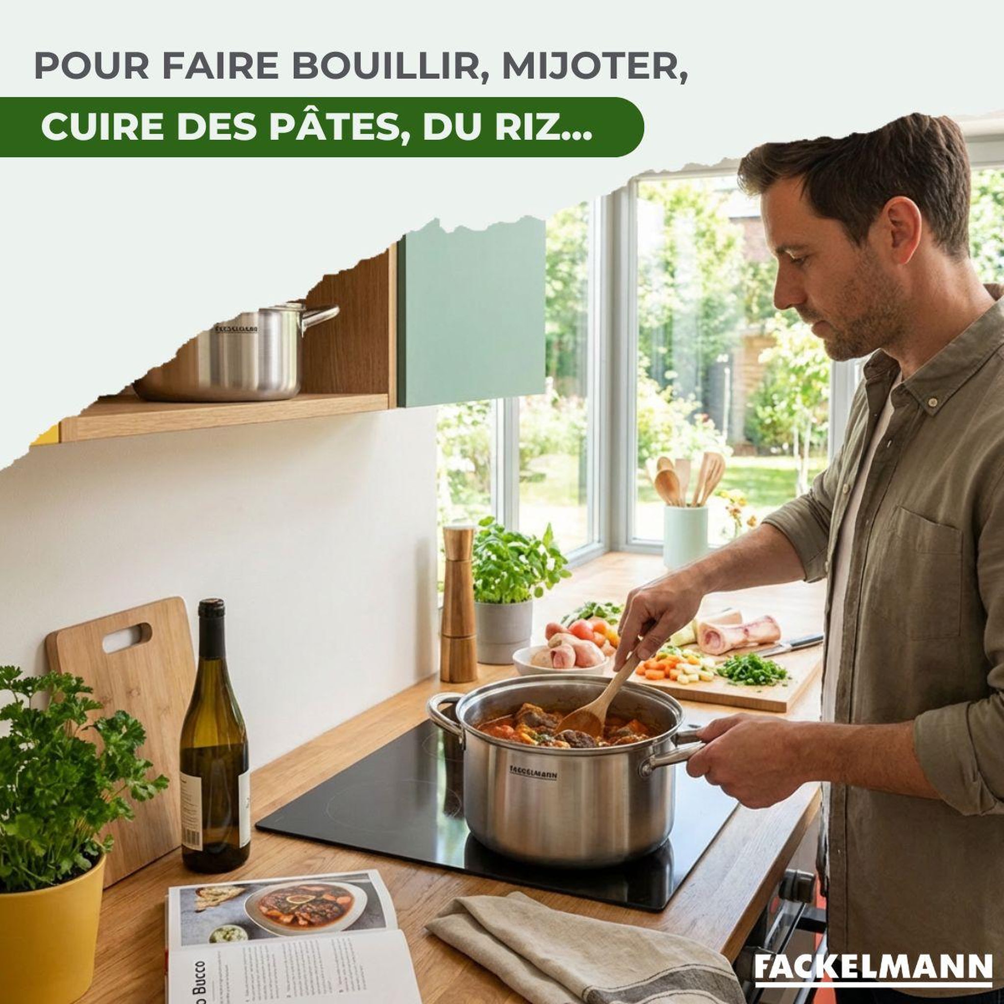 Voir la diapositive 4 : Fackelmann Batterie de cuisine avec 2 faitouts 20/24 cm en inox sans pfas fackelmann vita3