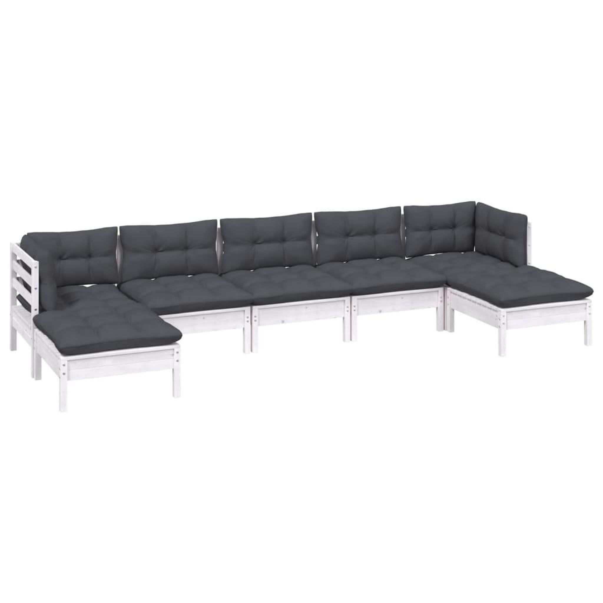 Voir la diapositive 3 : VIDAXL Salon de jardin 7 pcs avec coussins blanc bois de pin