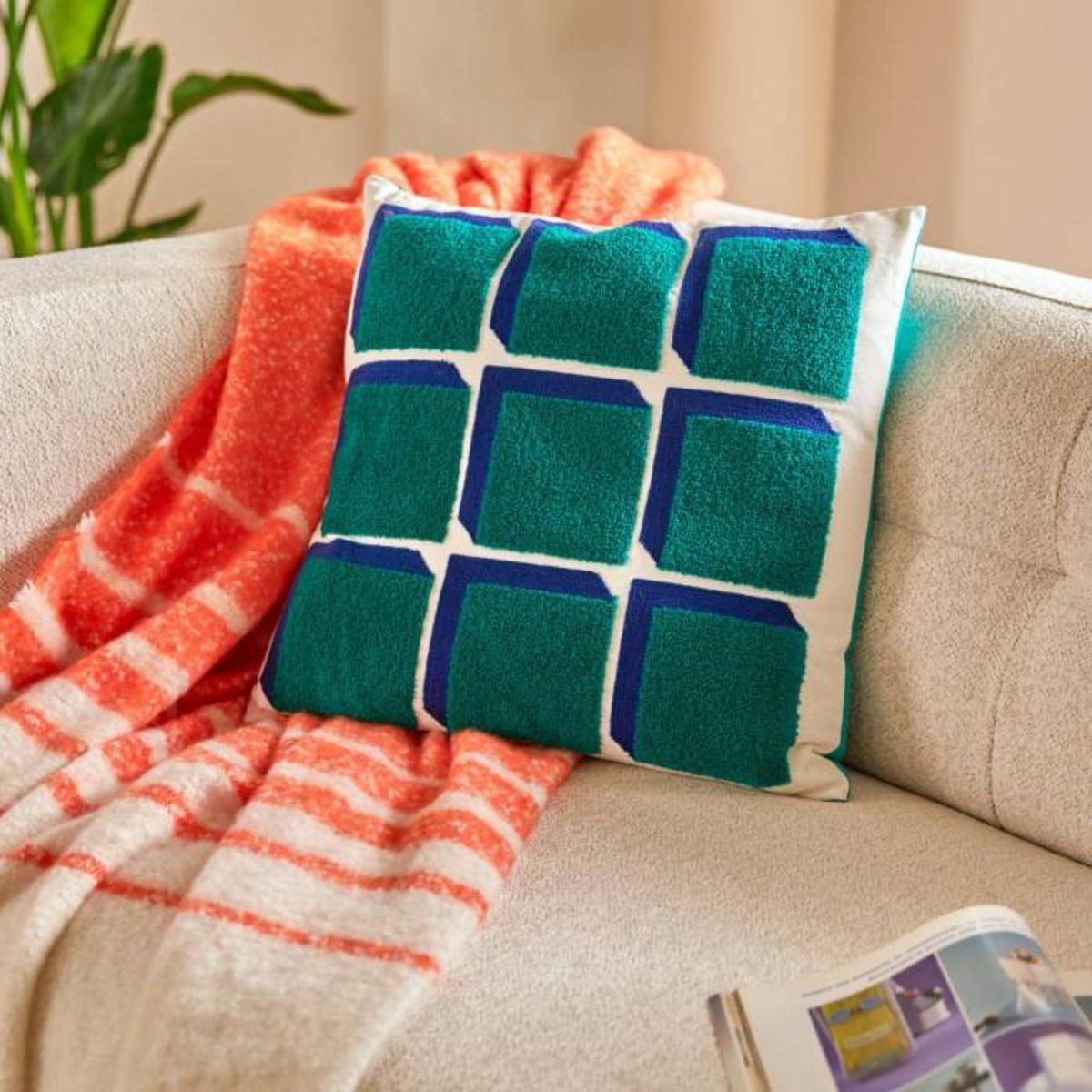 ATMOSPHERA Coussin Déco Brodé  Flow  45x45cm Vert