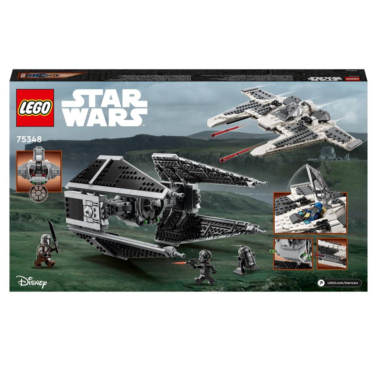 LEGO 75348 Star Wars Le Chasseur Fang Mandalorien Contre le TIE Interceptor, Jouet de Vaisseaux Spatiaux pour Enfants avec 3 Minifigurines, Figurine Droïde et Sabre Noir, Cadeau