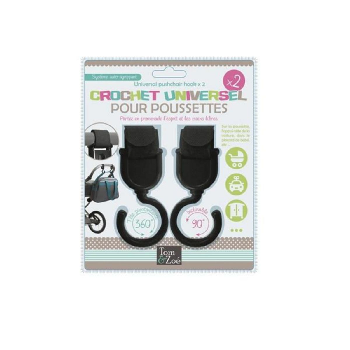 Paris Prix Lot de 2 Crochets Universels  Poussettes  10cm Noir