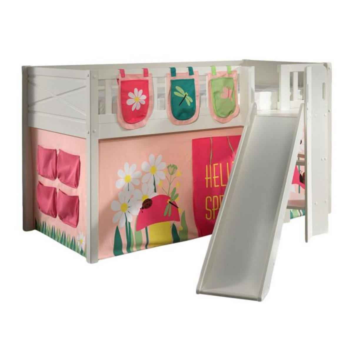 Paris Prix Lit Enfant Toboggan, Tente & 3 Pochettes  Scott Spring  90x200cm Blanc