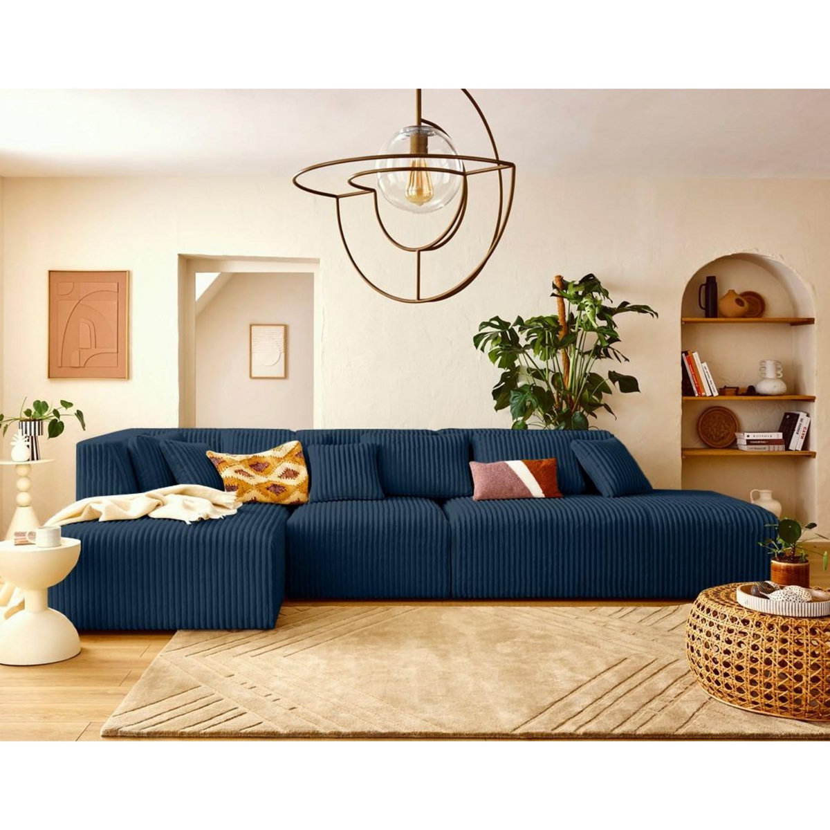 LISA DESIGN Victoire - canapé modulable d'angle gauche 5 places en velours côtelé grosses côtes