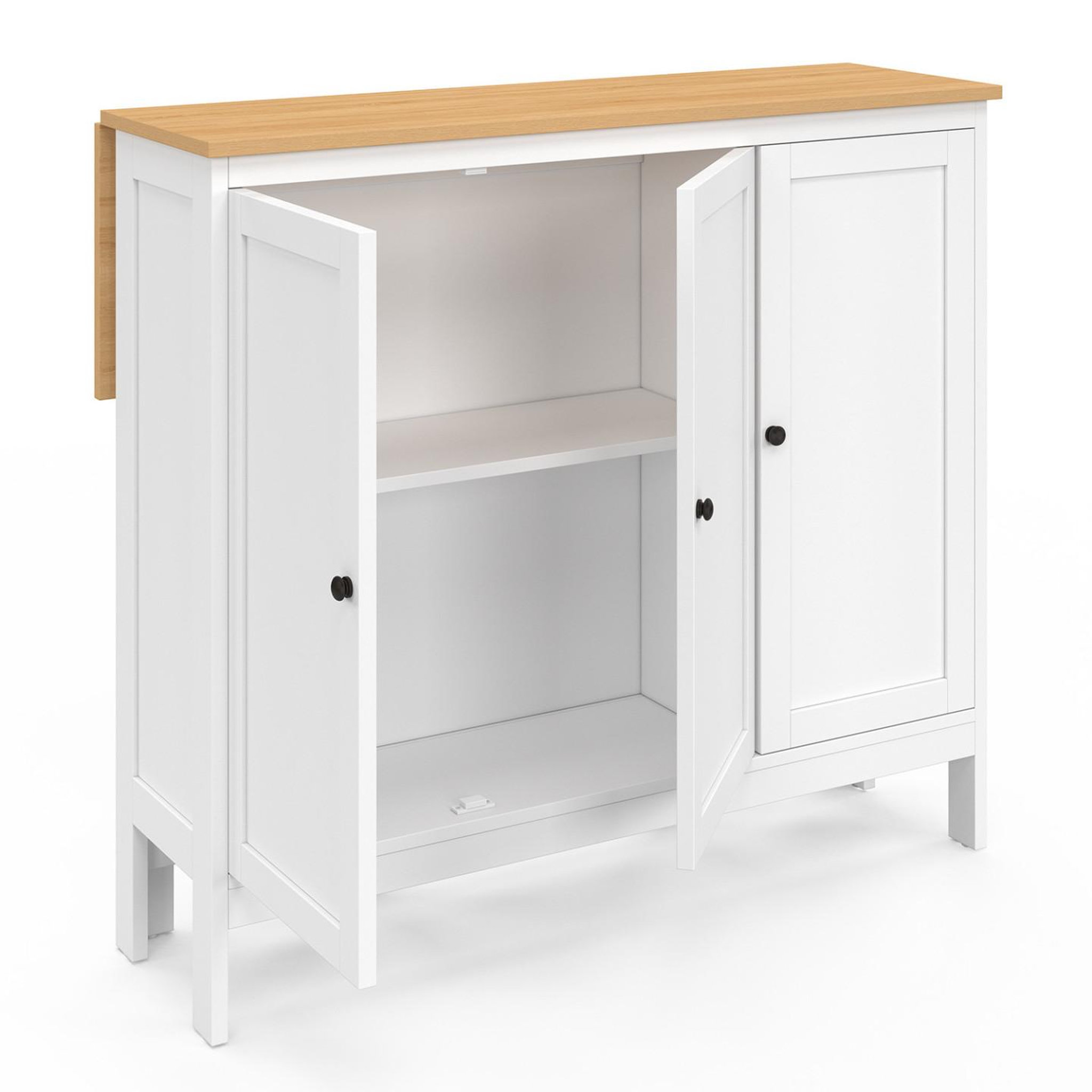 Voir la diapositive 5 : ID MARKET Ensemble table de bar îlot Achille et 2 tabourets bois blanc plateau façon hêtre