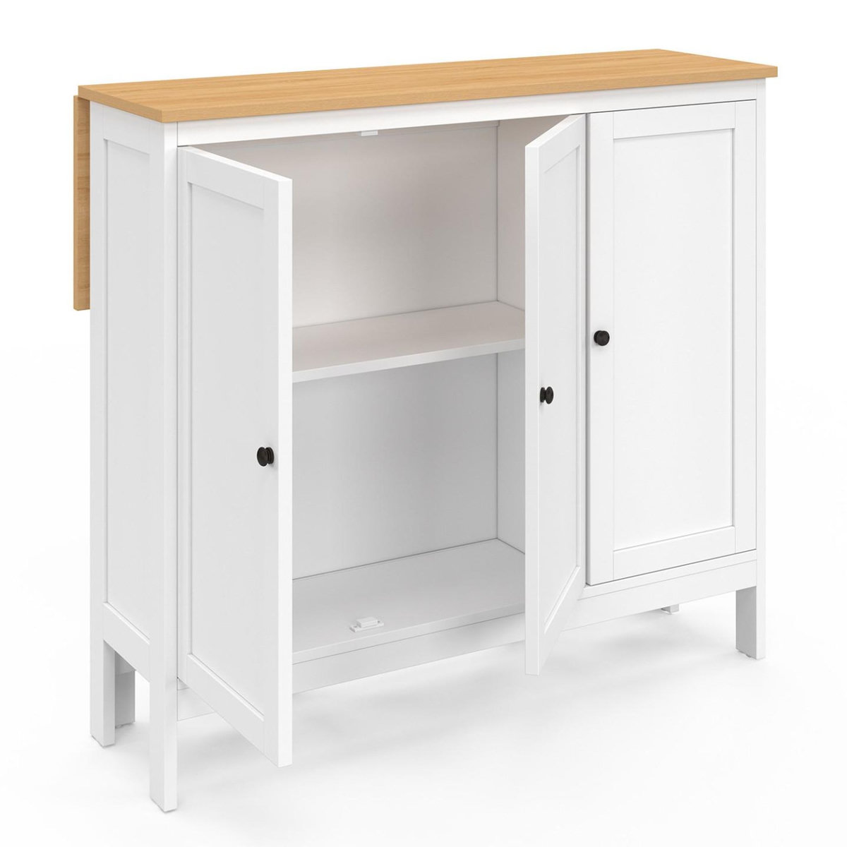 ID MARKET Ensemble table de bar îlot Achille et 2 tabourets bois blanc plateau façon hêtre