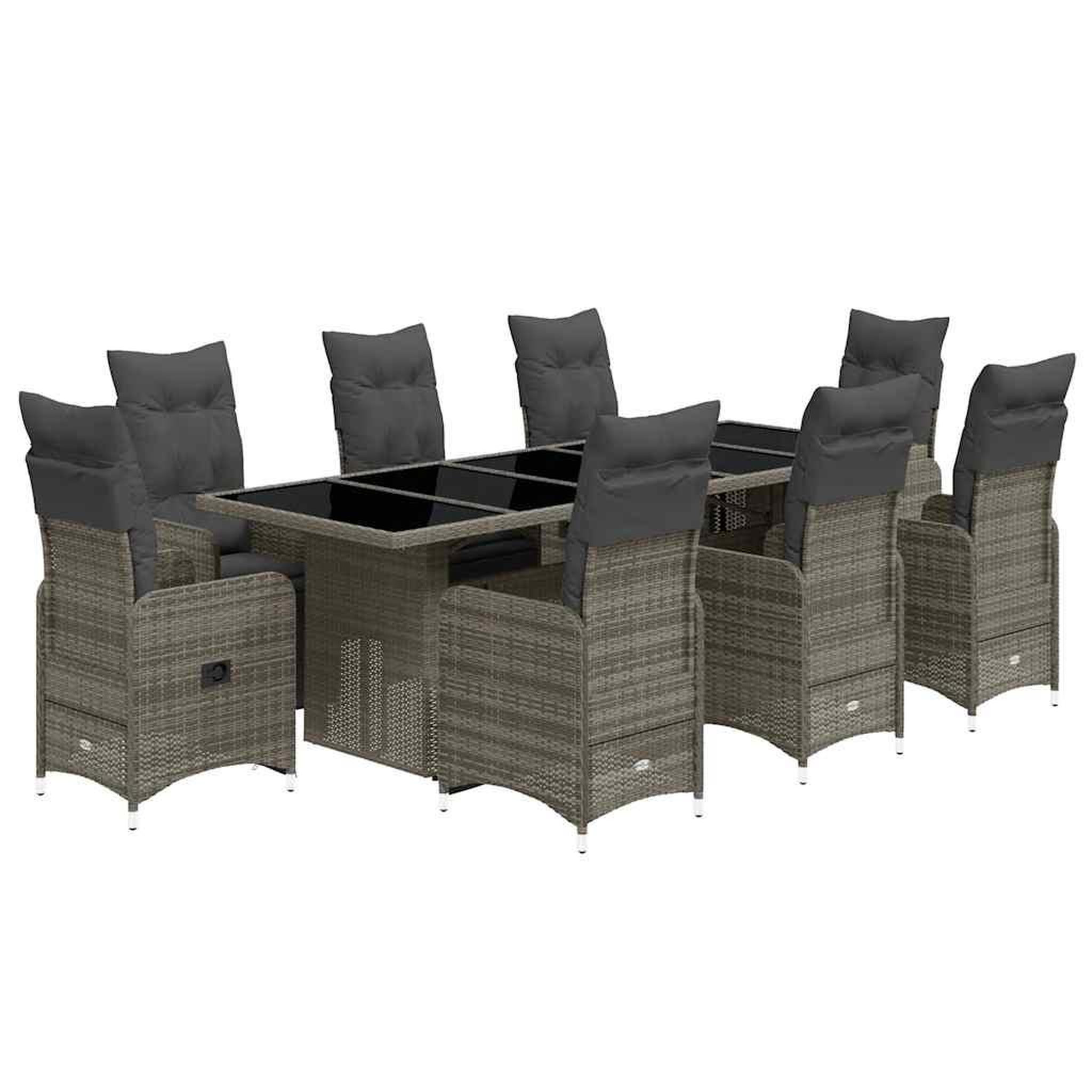 Voir la diapositive 2 : VIDAXL Ensemble de bistro de jardin 9 pcs coussins gris poly rotin