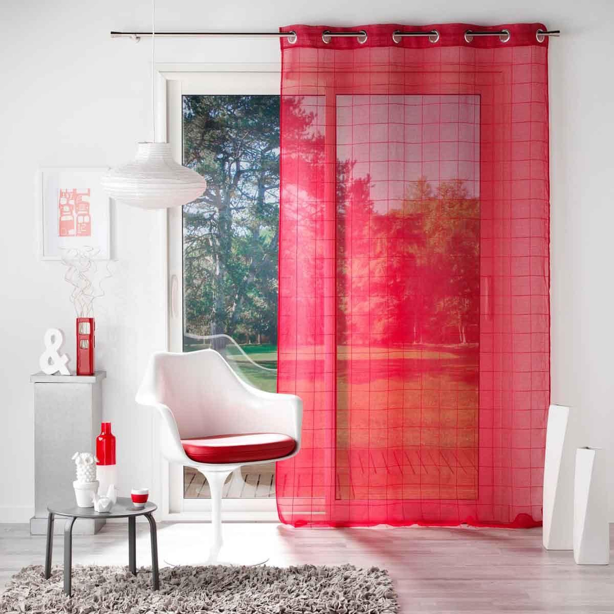 Voir la diapositive 4 : Douceur d'Intérieur Rideau voilage à œillets  eulalie  140x240cm rouge