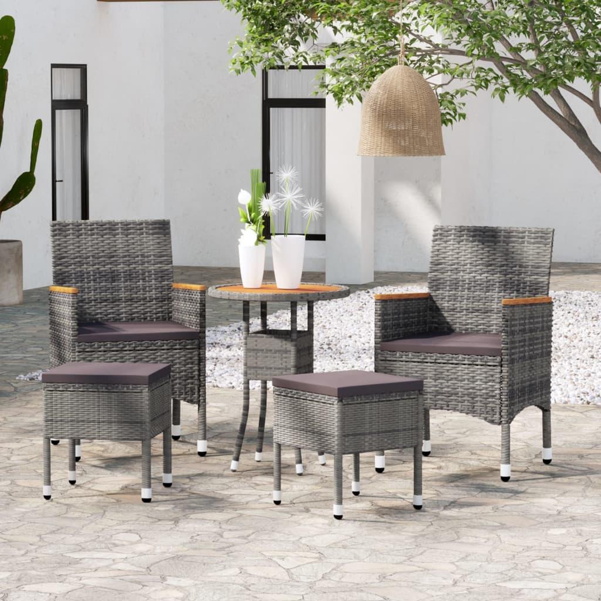 VIDAXL Salon de jardin 5 pcs Resine tressee Gris