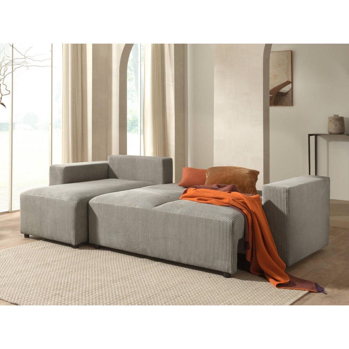 LISA DESIGN Livy - canapé d'angle convertible et coffre - réversible - en velours côtelé - 4 places